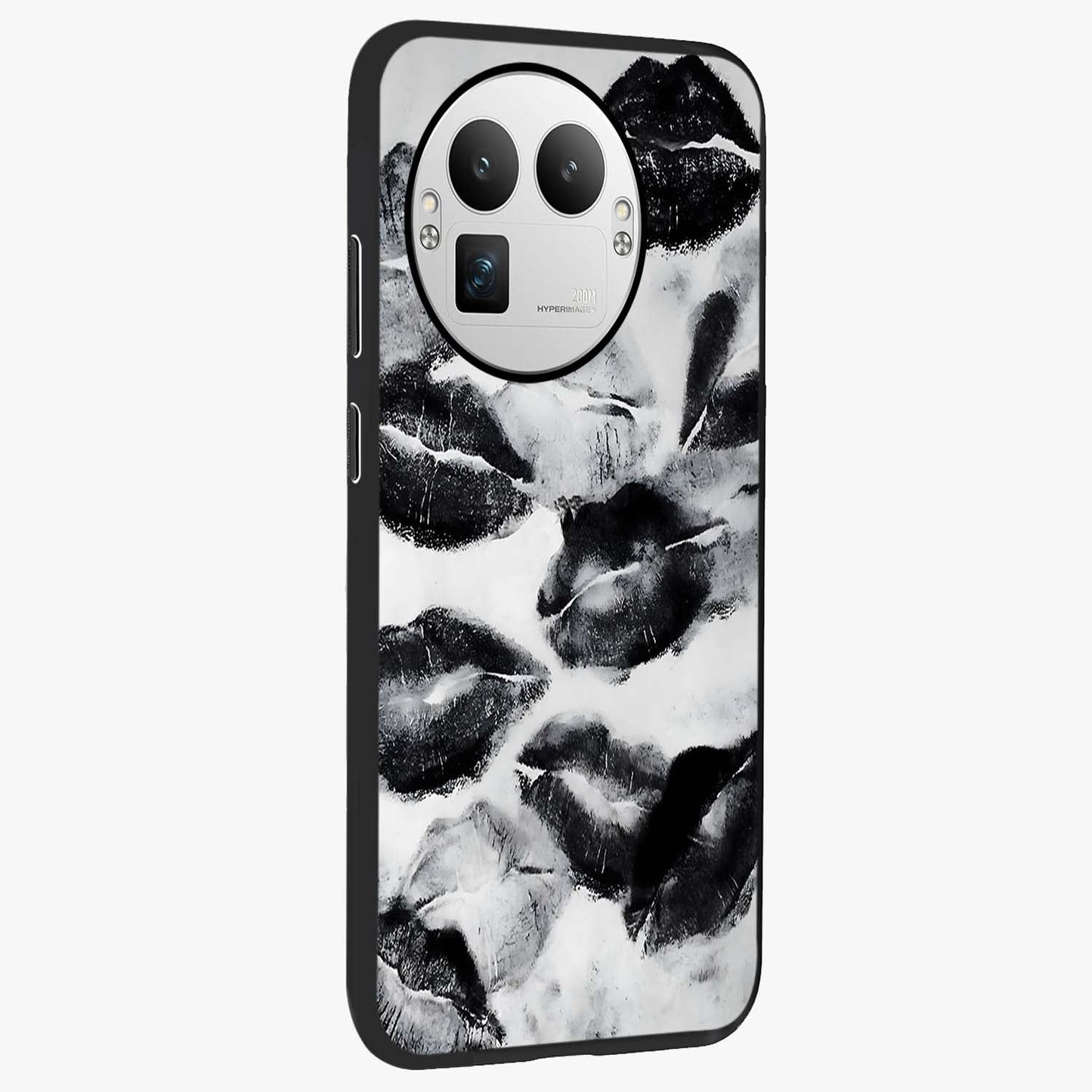 Midnight Kiss Marks Glass Case upright view showcasing stylish kiss mark artwork with trendy romantic theme.