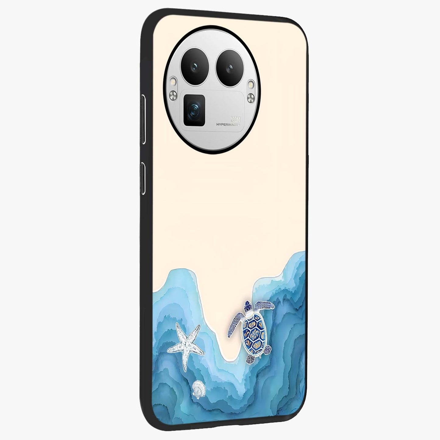 Ocean Drift Turtle Glass Case upright view showcasing calm underwater turtle artwork with nature inspired theme.