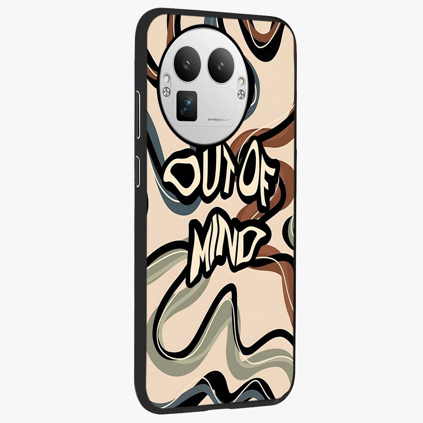 Out Of Mind Glass Case upright view showcasing striking typography artwork with edgy conceptual theme.