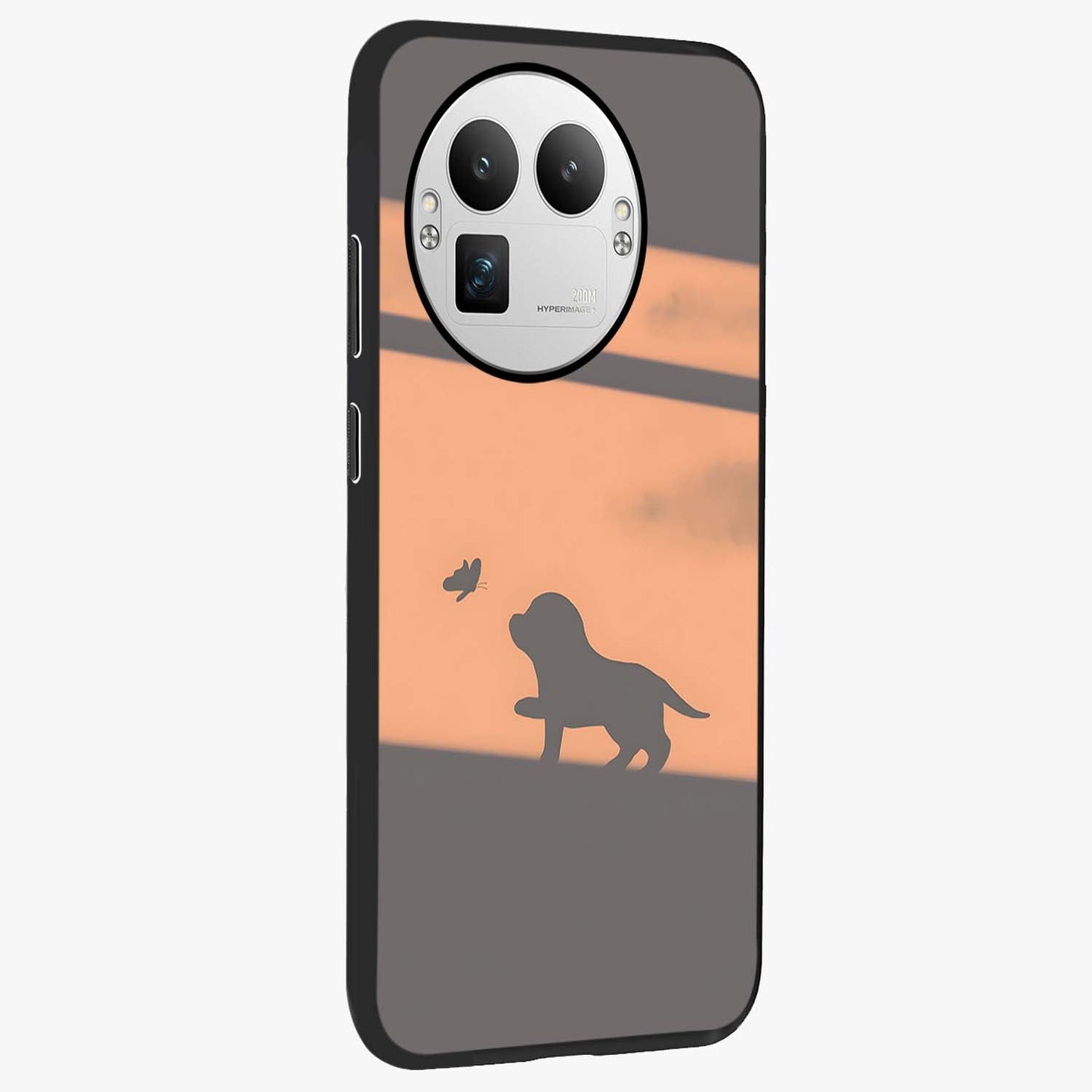 Puppy Shadow Art Glass Case upright view showcasing charming puppy artwork with creative silhouette theme.
