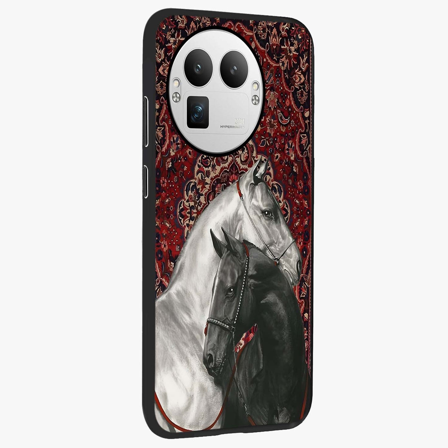 Regal Stallion Tapestry Glass Case upright view showcasing powerful horse artwork with elegant tapestry theme.