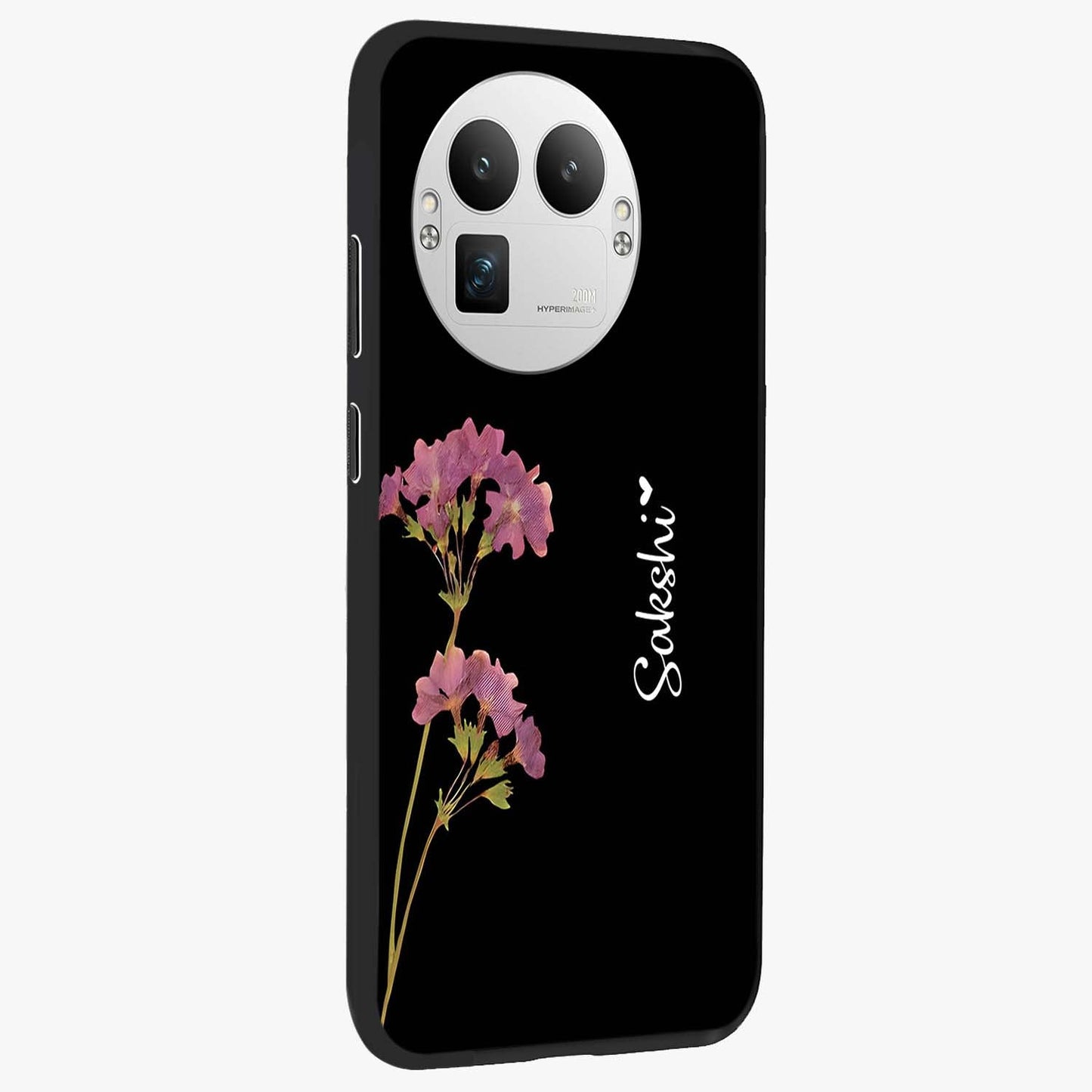 Riching Lavender Flower Custom Name Glass Case upright view showcasing elegant lavender floral artwork with personalized aesthetic.