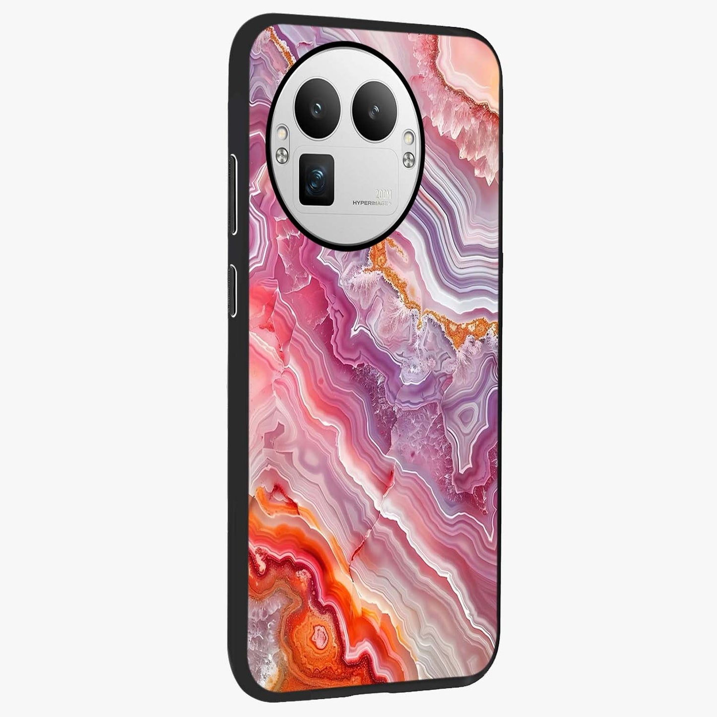 Rose Quartz Marble Glass Case upright view showcasing decorative marble artwork with luxurious pastel theme.