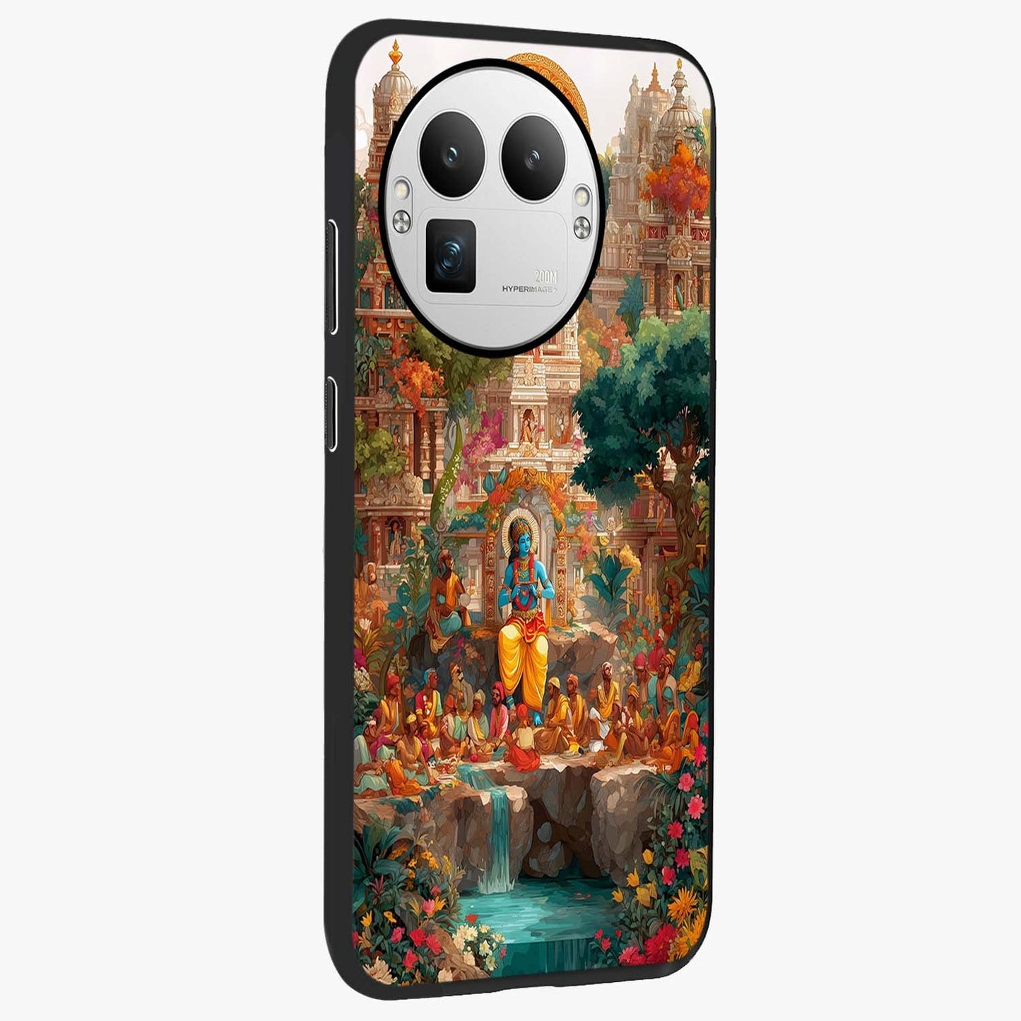 Sacred Sunlight Gods Glass Case upright view showcasing glowing divine artwork with sacred mythological theme.