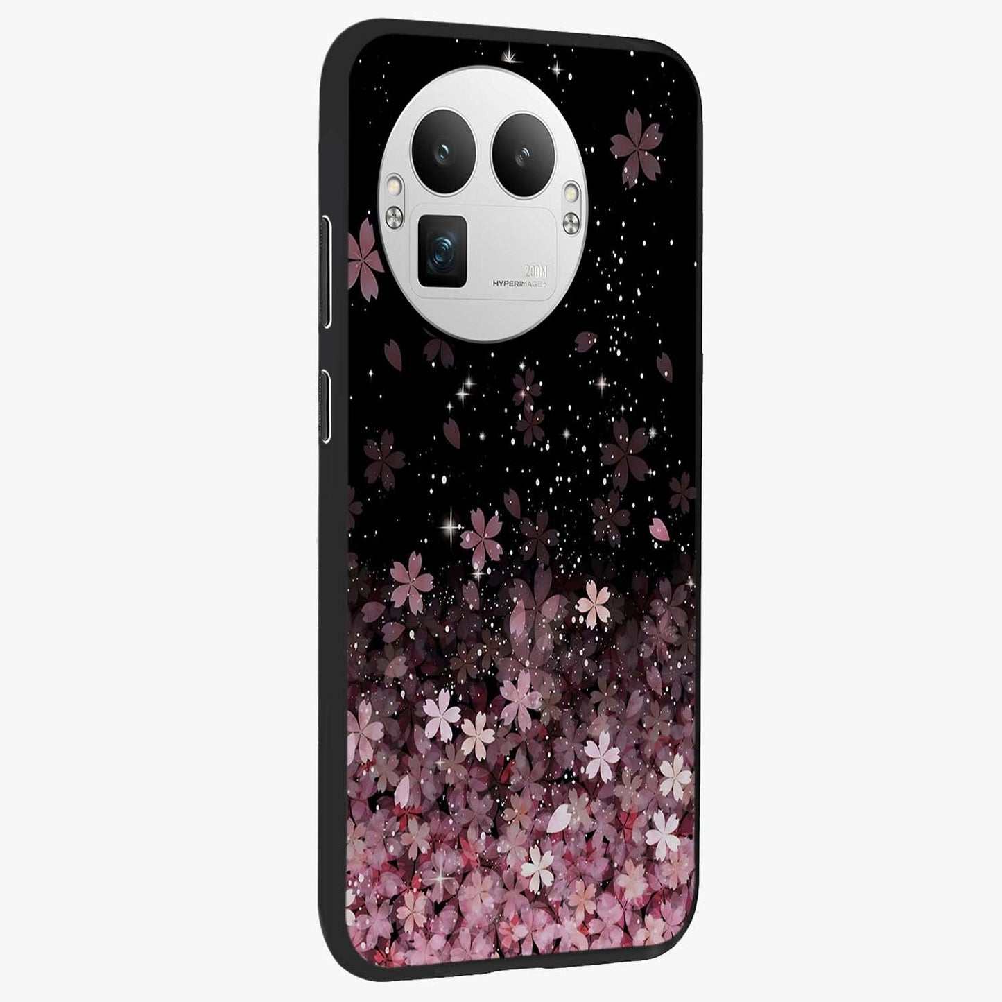 Small Starry Flowers Glass Case upright view showcasing charming floral artwork with dreamy starry theme.