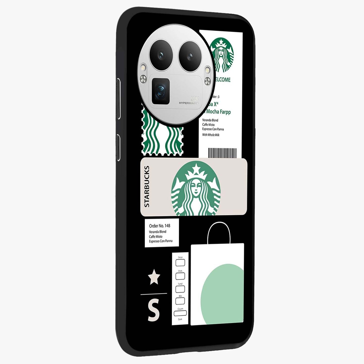 Starbucks Mocha Glass Case upright view showcasing trendy coffee inspired artwork with modern lifestyle theme.