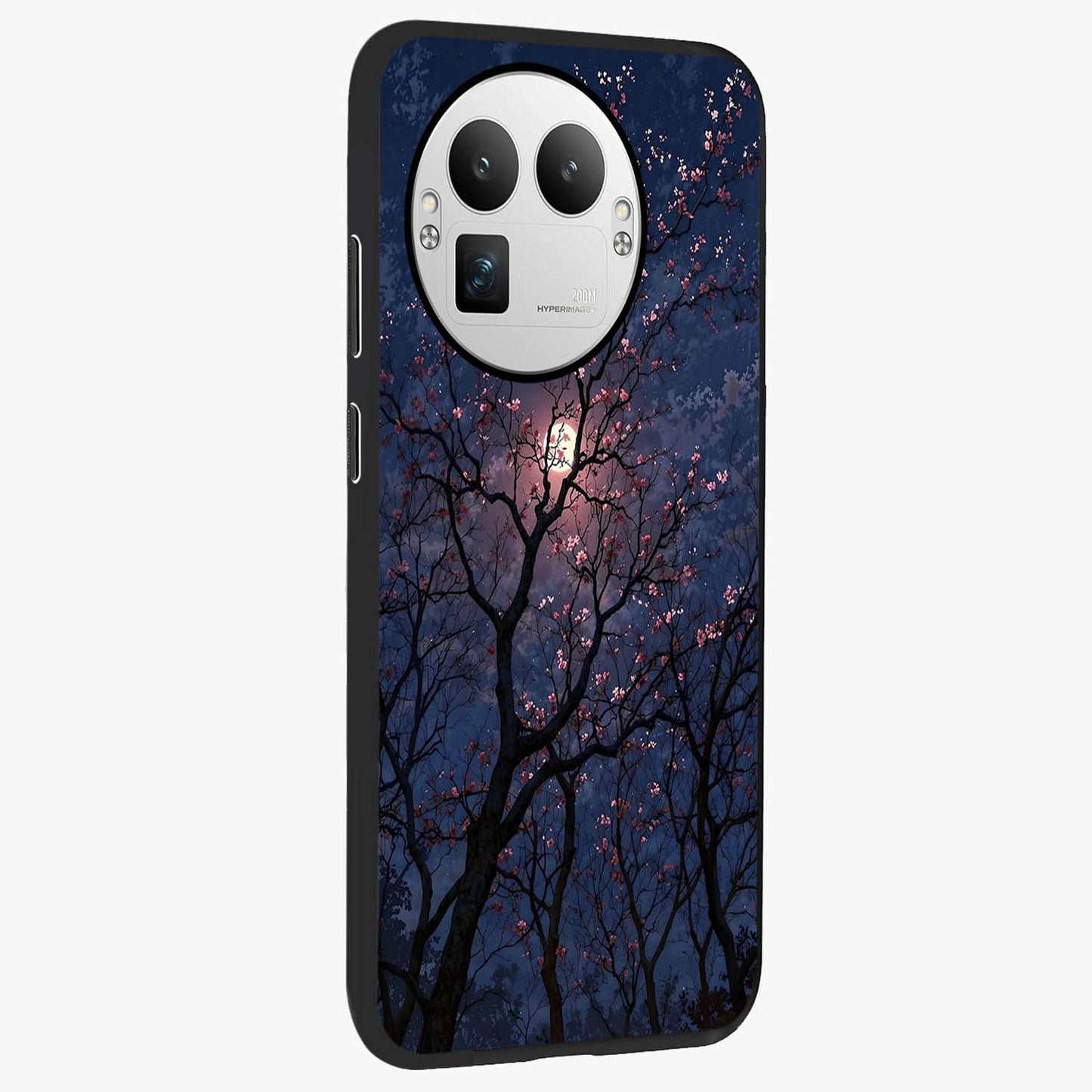 Twilight Sakura Serenade Glass Case upright view showcasing beautiful cherry blossom artwork with serene evening theme.