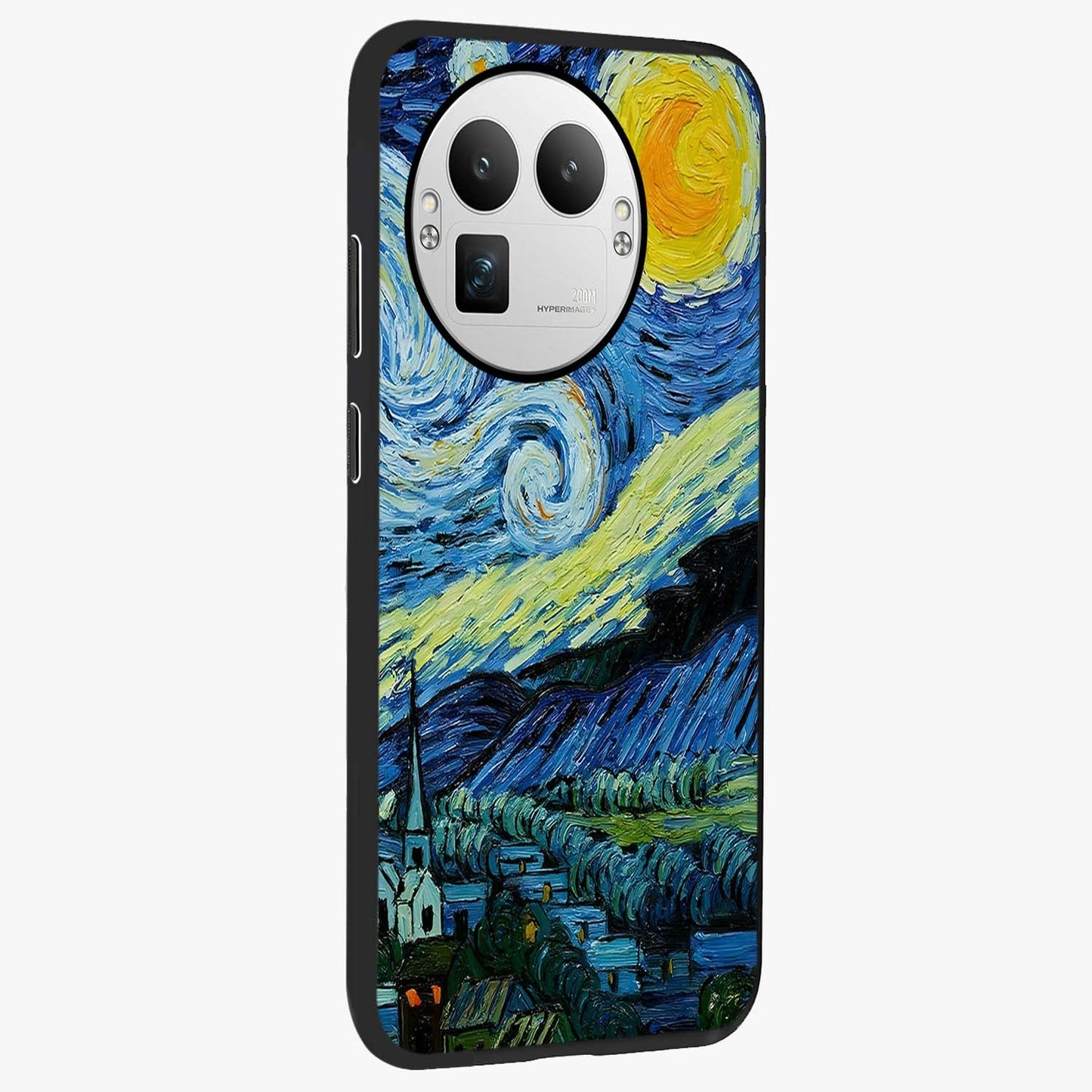 Van Gogh Art Glass Case upright view showcasing expressive painting style artwork with timeless artistic theme.