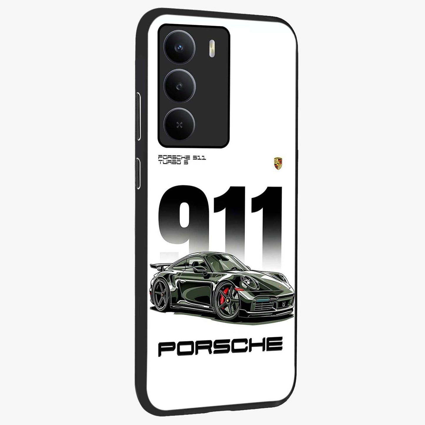 911 Turbo Dominance Glass Case upright perspective showcasing powerful racing design and modern automotive aesthetic.