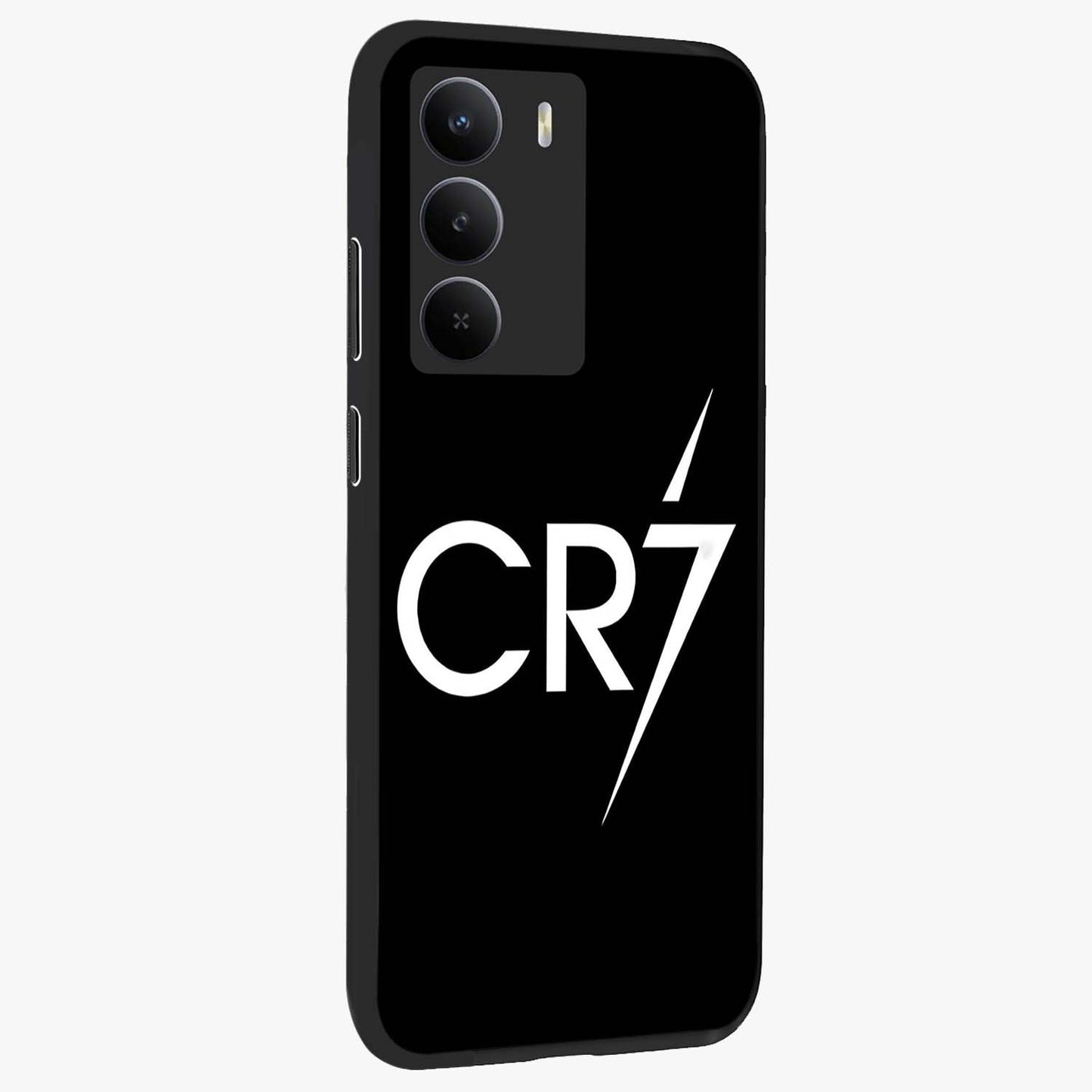 Cr7 Elite Strike Glass Case upright view showcasing energetic football inspired design with modern sports aesthetic.