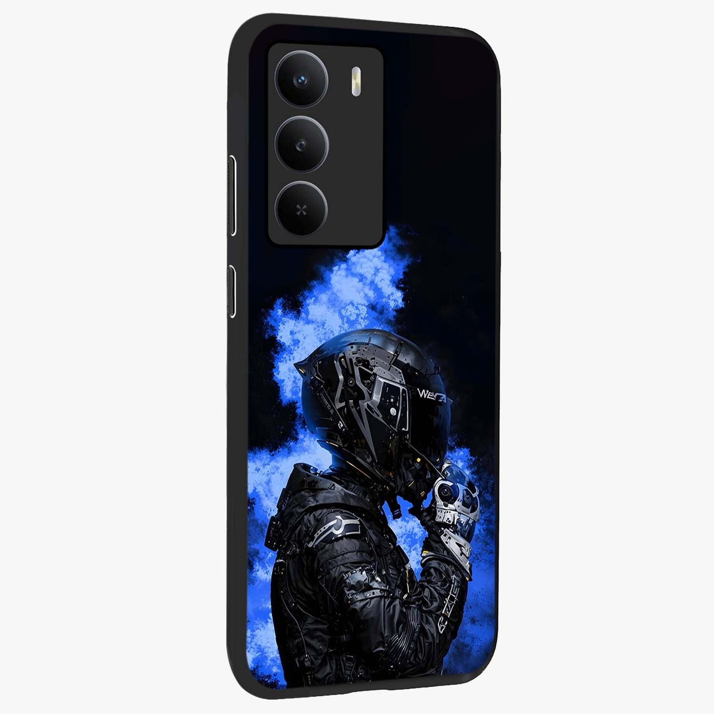 Cyber Sentinel Protocol Glass Case upright view showcasing advanced cyber sentinel artwork with futuristic tech theme.