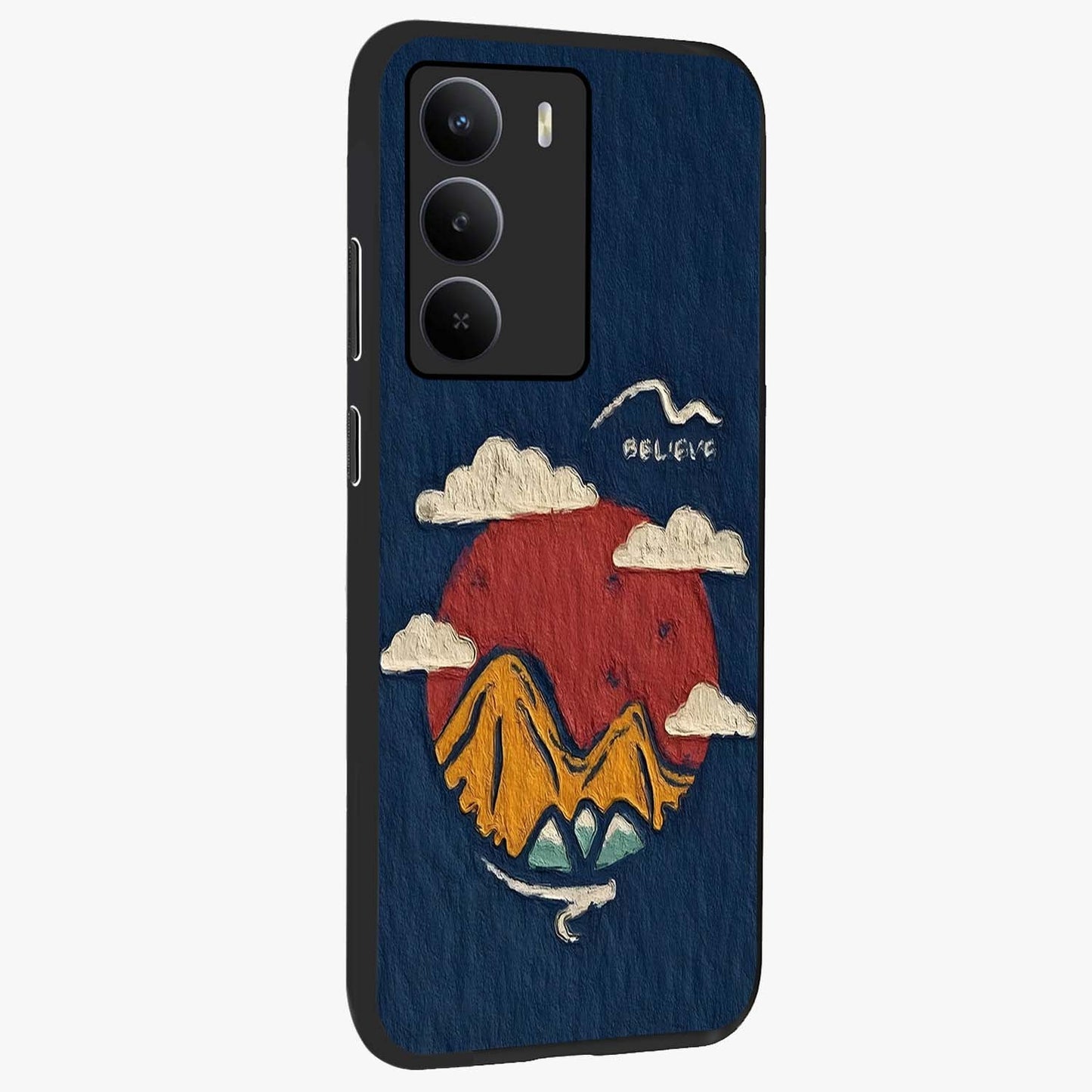 Dream Beyond Mountains Glass Case upright view showcasing beautiful mountain scenery with inspirational nature theme.