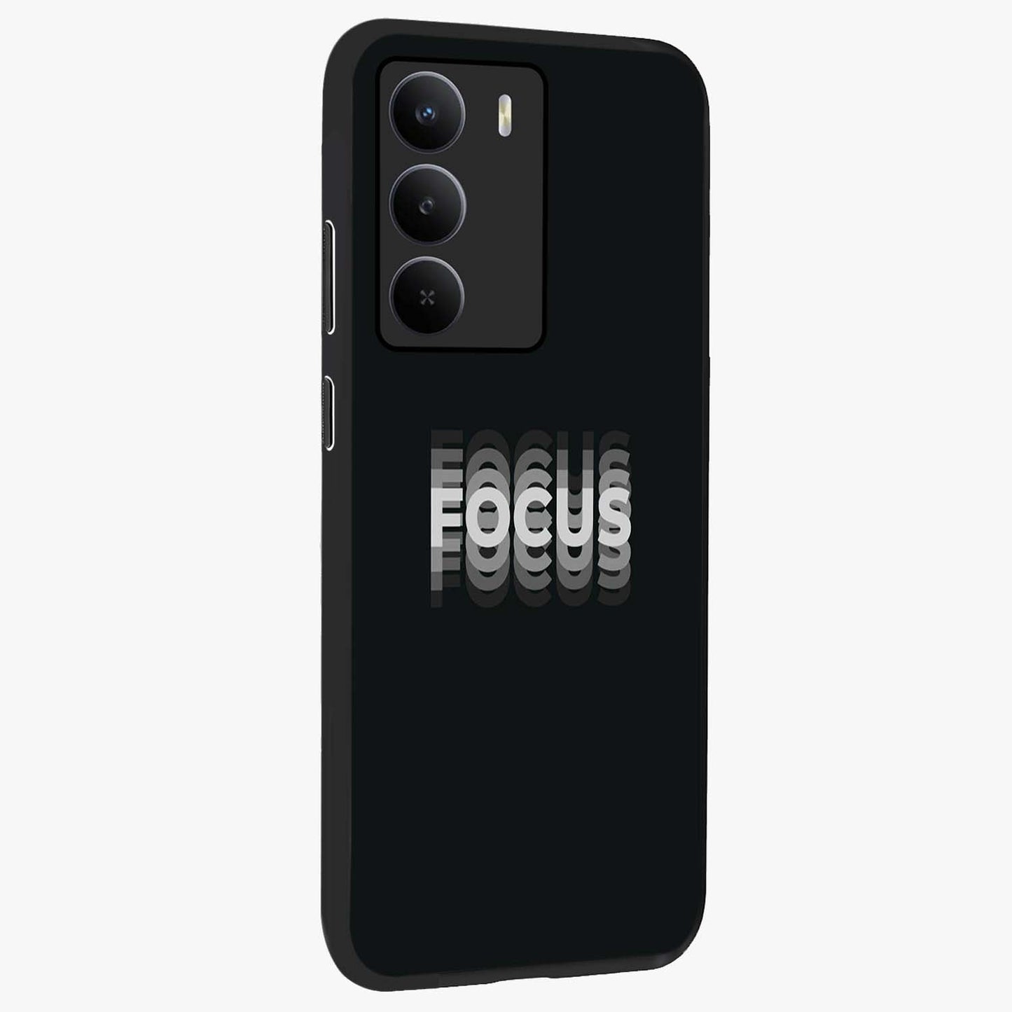 Focus Mode On Glass Case upright view showcasing strong typography statement with sleek motivational theme.
