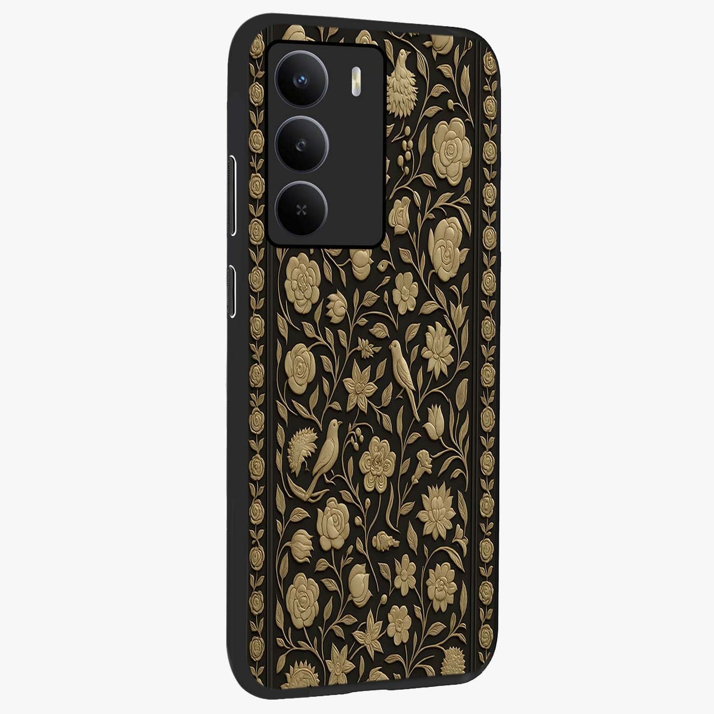 Golden Evil Eye Mandala Glass Case upright view showcasing decorative evil eye mandala artwork with spiritual aesthetic style.