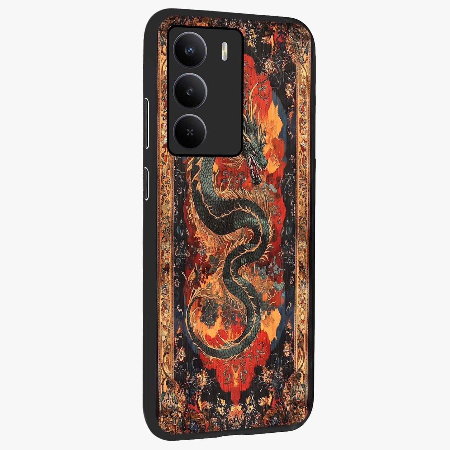 Inferno Dragon Soul Glass Case upright view showcasing intense dragon artwork with fantasy fire theme.