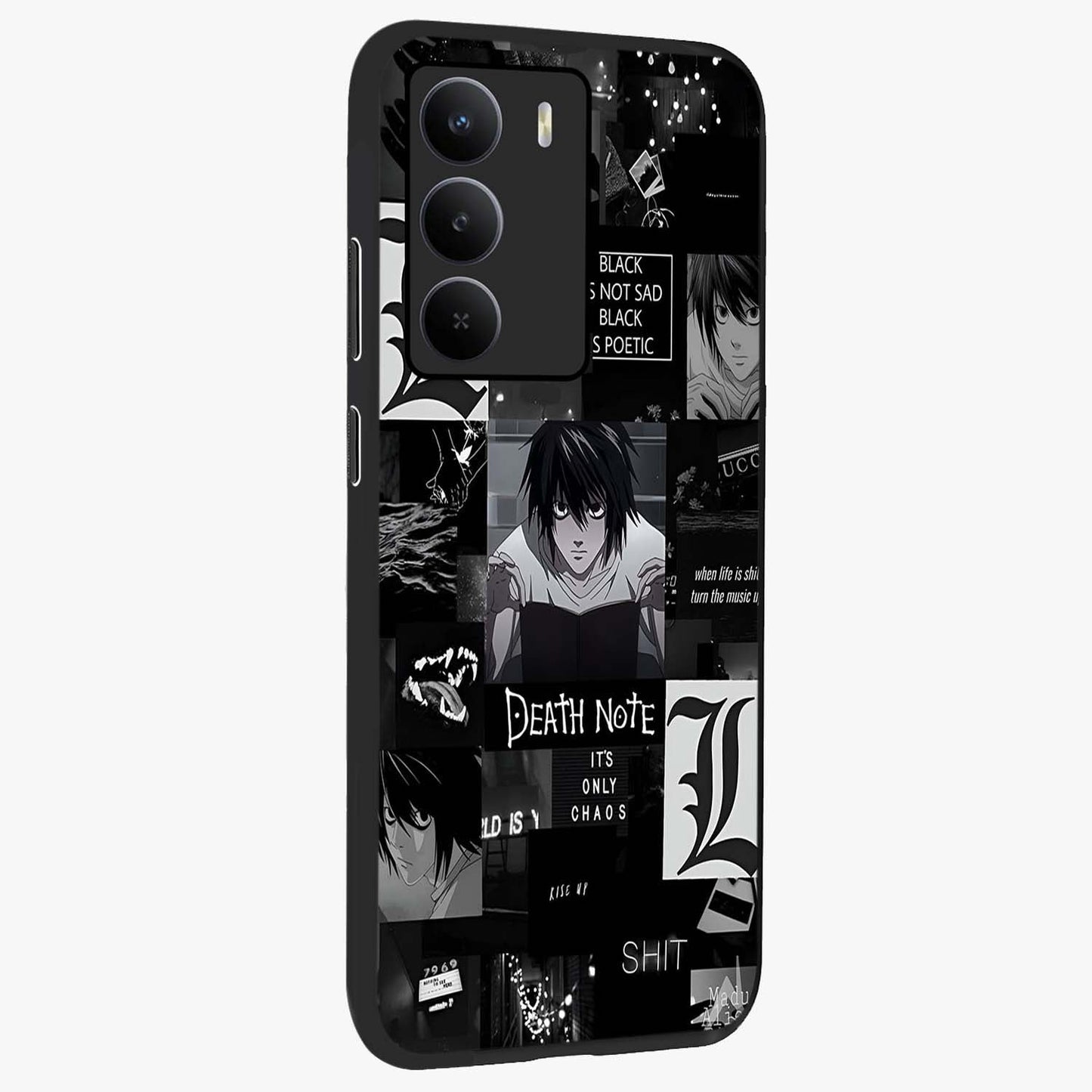 Midnight Chaos Mind Glass Case upright view showcasing expressive abstract artwork with bold dark theme.