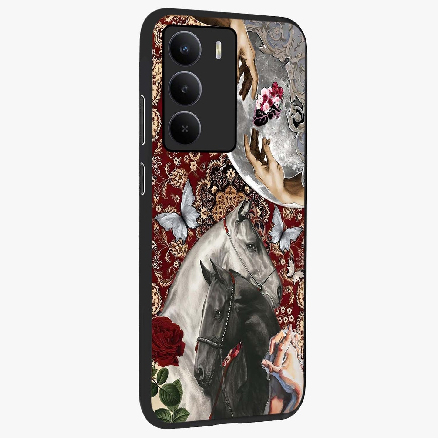 Moonlit Royal Stallion Glass Case upright view showcasing dramatic horse artwork with glowing moon themed design.
