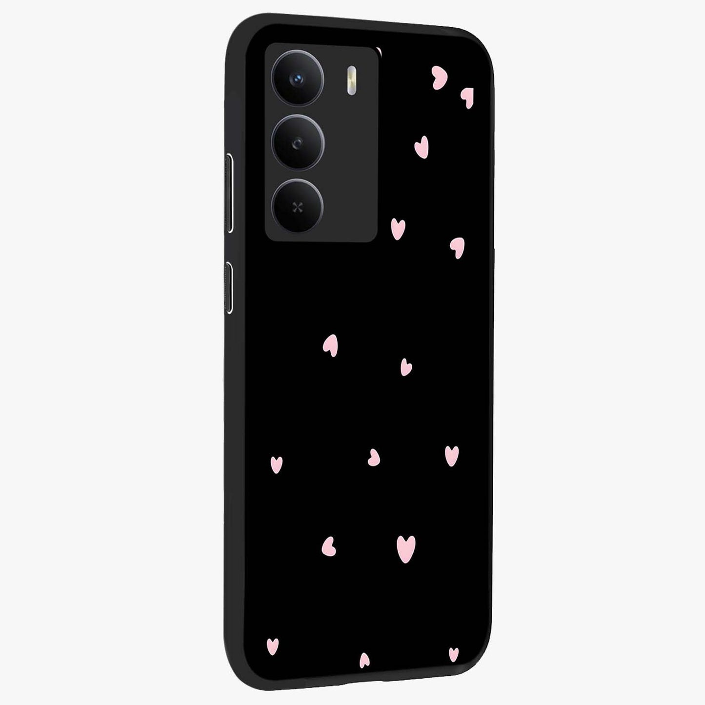 Pink Love Drops Glass Case upright view showcasing charming heart drop artwork with romantic playful theme.