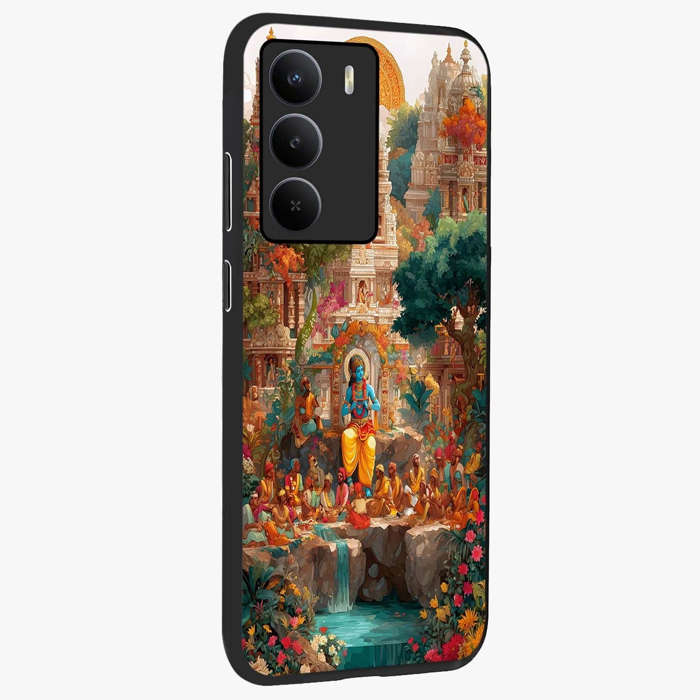 Sacred Sunlight Gods Glass Case upright view showcasing glowing divine artwork with sacred mythological theme.
