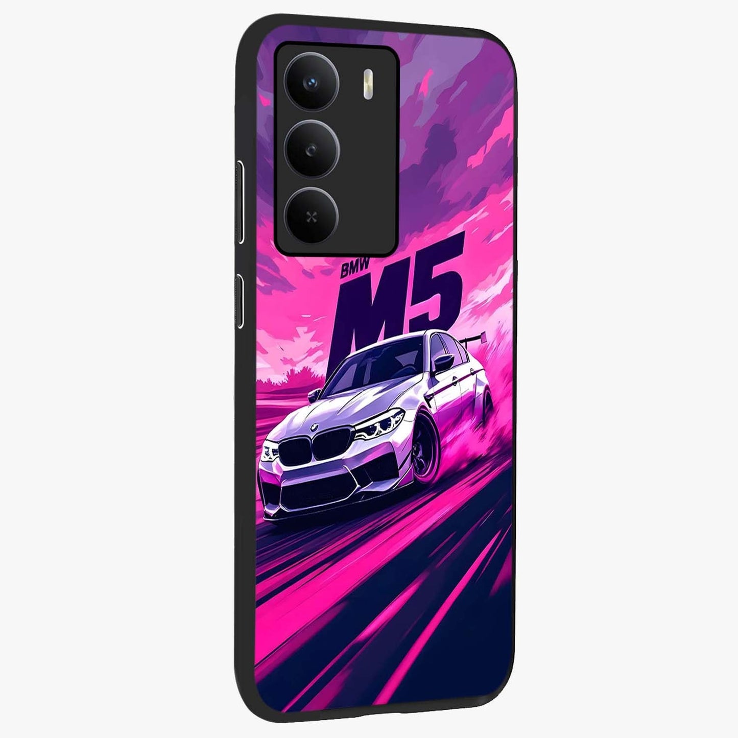 Velocity Drift Pulse Glass Case upright view showcasing powerful racing artwork with energetic motorsport theme.