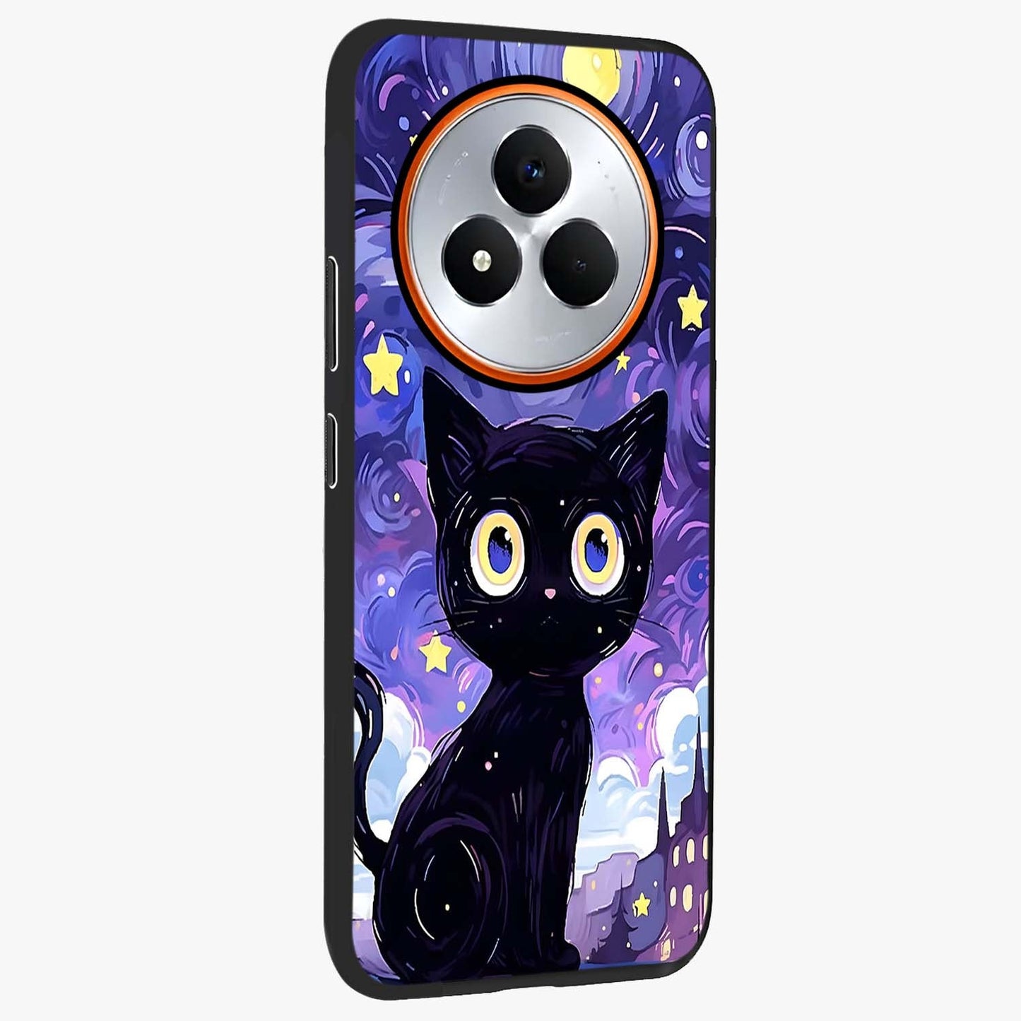 Abstract Cat Art Glass Case upright view showcasing creative feline illustration and aesthetic artistic style.