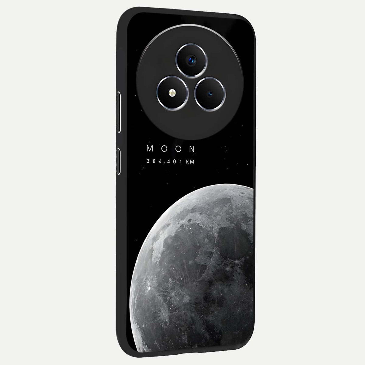Cosmic Moon Glow Glass Case upright view showcasing luminous moon illustration with dreamy cosmic style.