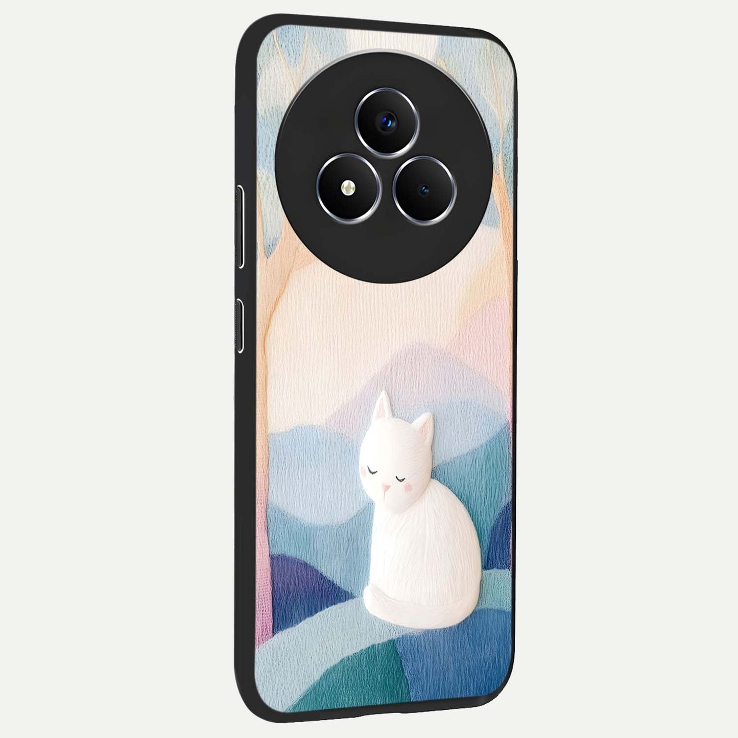 Cotton Dream Cat Glass Case upright view showcasing charming cat artwork with cozy dreamy theme.
