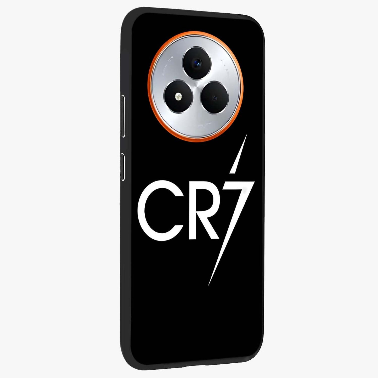 Cr7 Elite Strike Glass Case upright view showcasing energetic football inspired design with modern sports aesthetic.