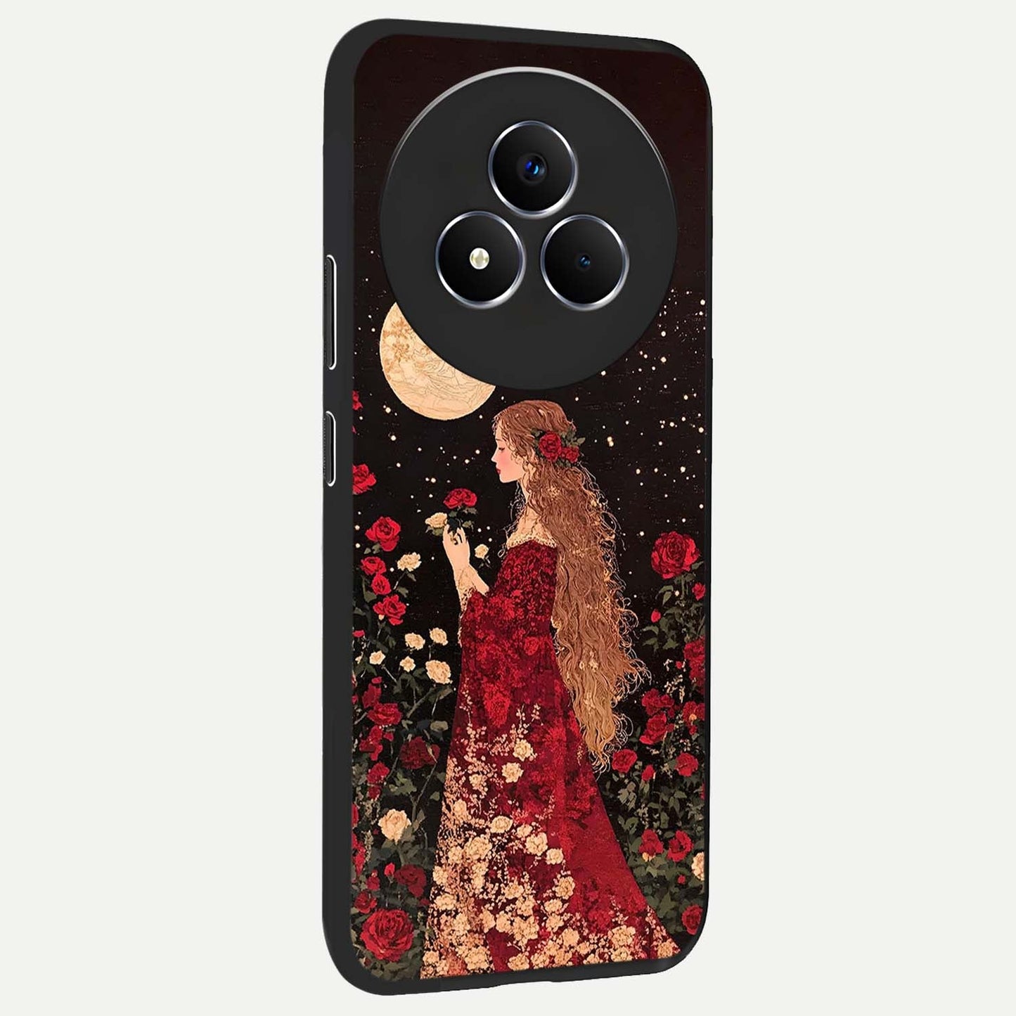 Crimson Dreams Glass Case upright view showcasing dreamy red toned artwork with modern aesthetic style.