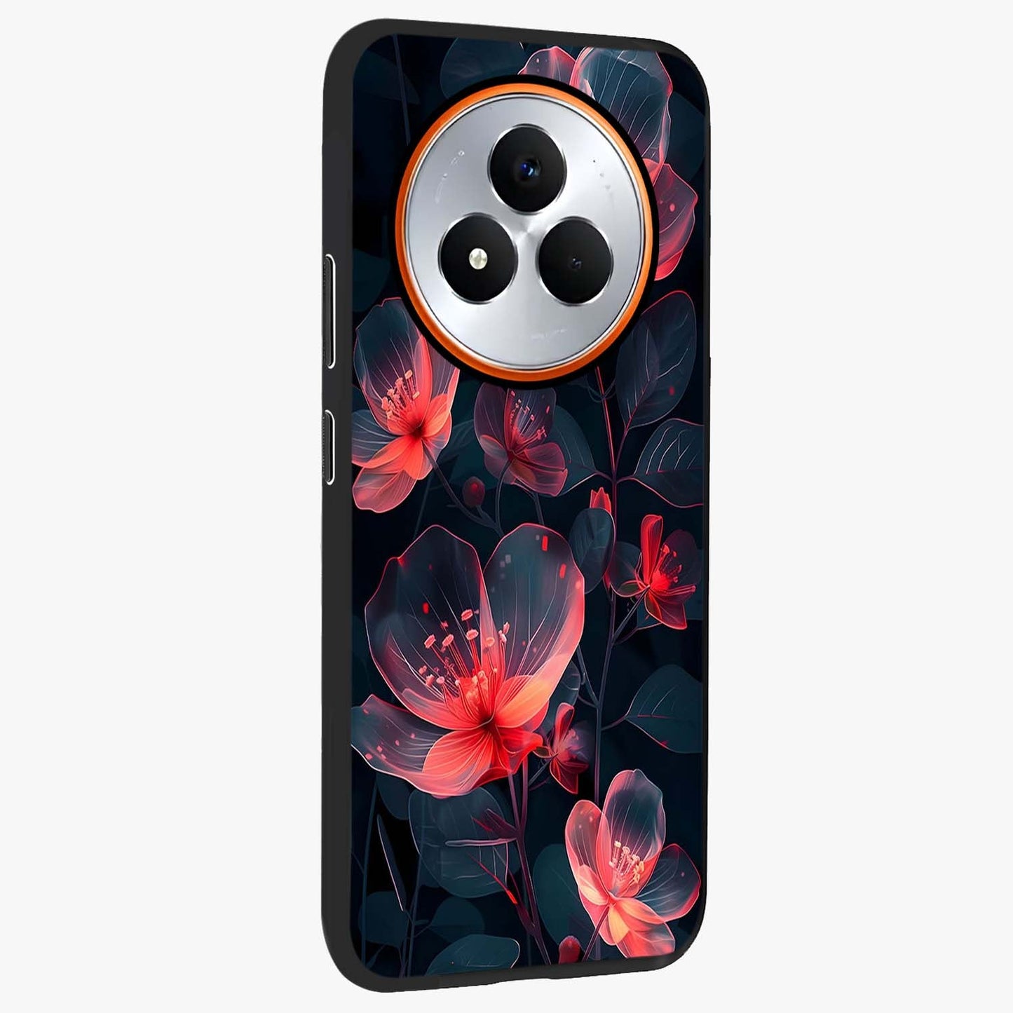 Dark Shade of Flower Glass Case upright view showcasing delicate flower artwork with rich dark floral theme.
