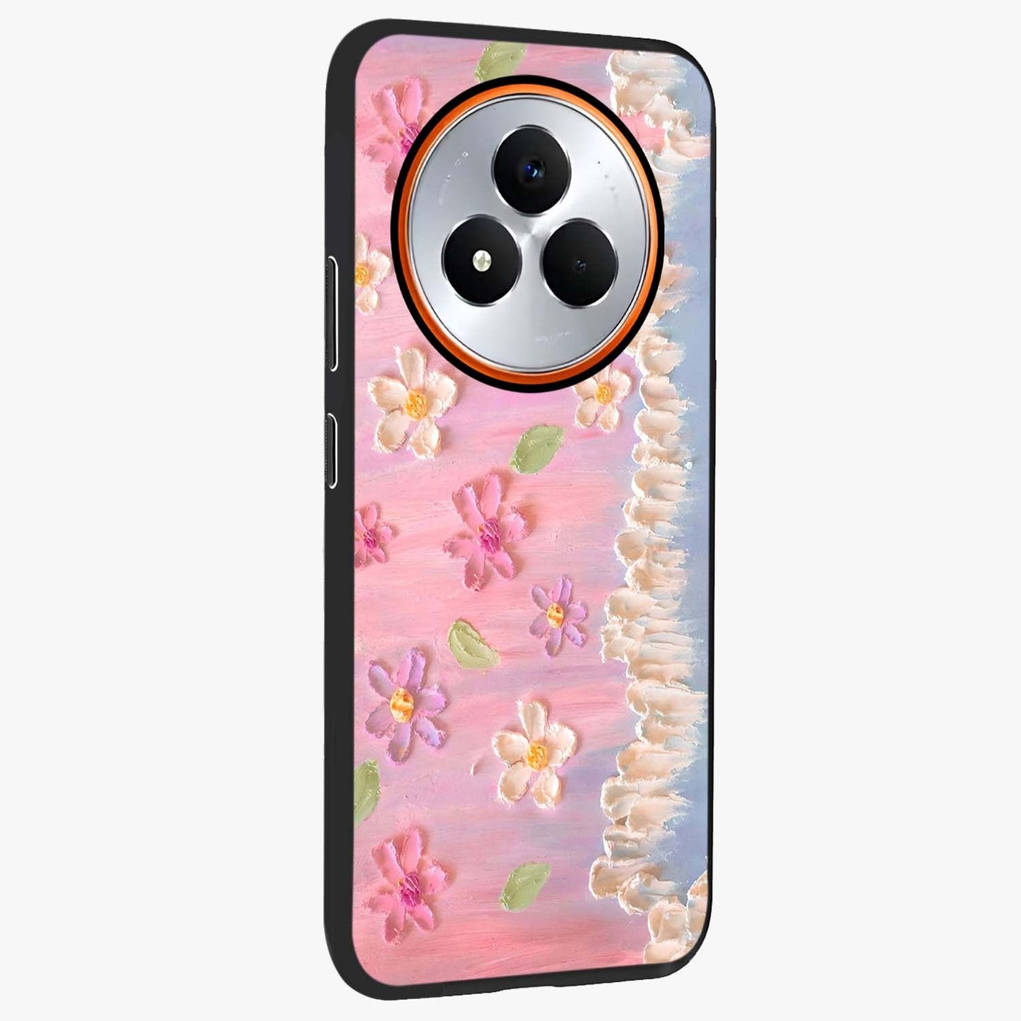 Dreamy Painted Garden Glass Case upright view showcasing vibrant floral garden artwork with artistic nature theme.