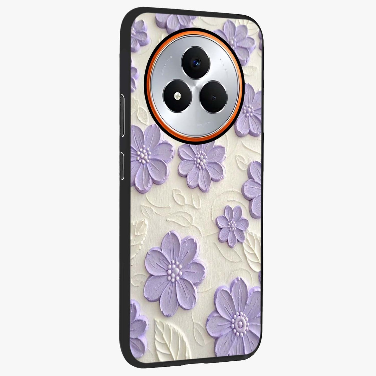 Floral Wall Art With Purple Flowers Glass Case upright view showcasing elegant purple flower artwork with decorative floral theme.