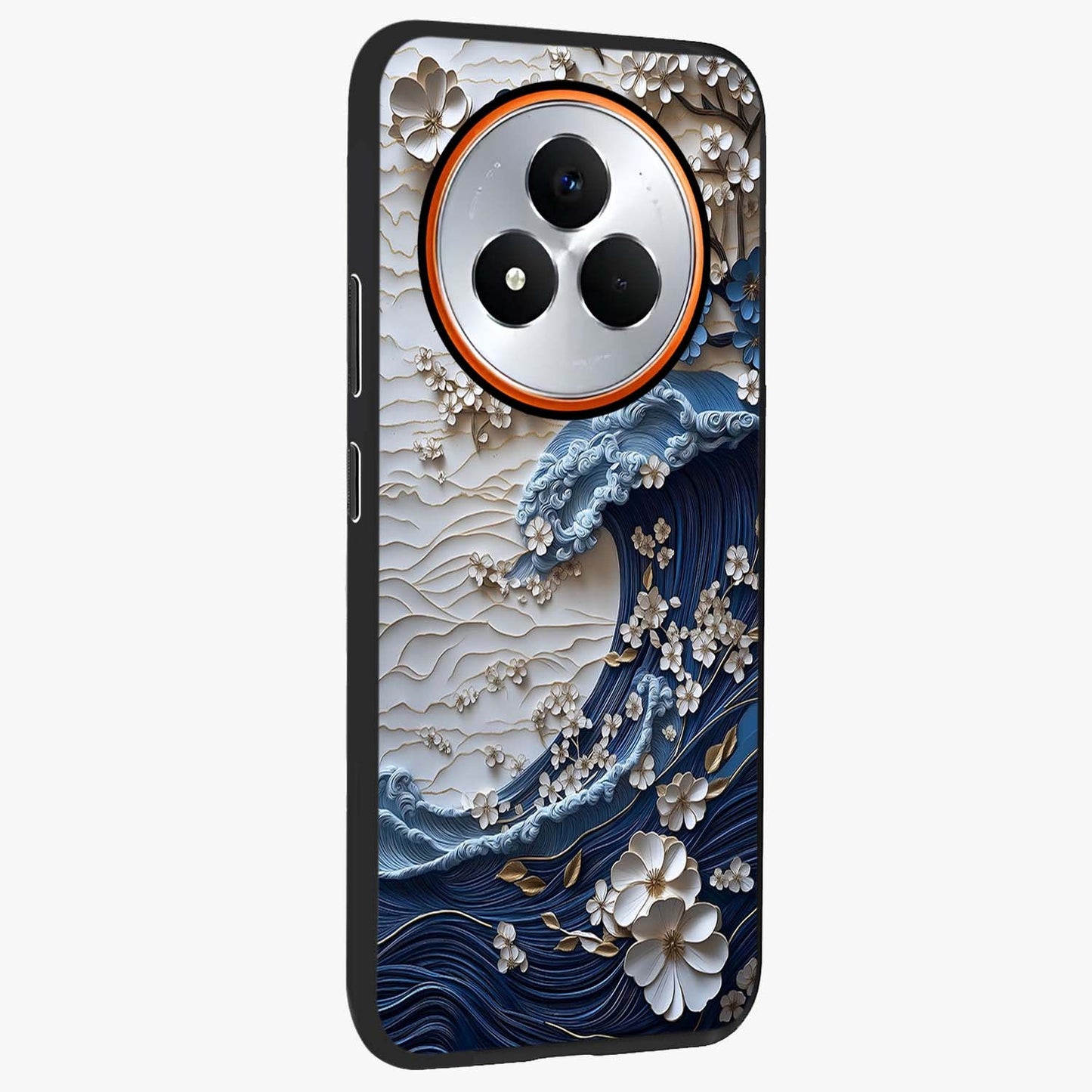 Floral Wave Origami Glass Case upright view showcasing creative floral origami artwork with artistic decorative theme.