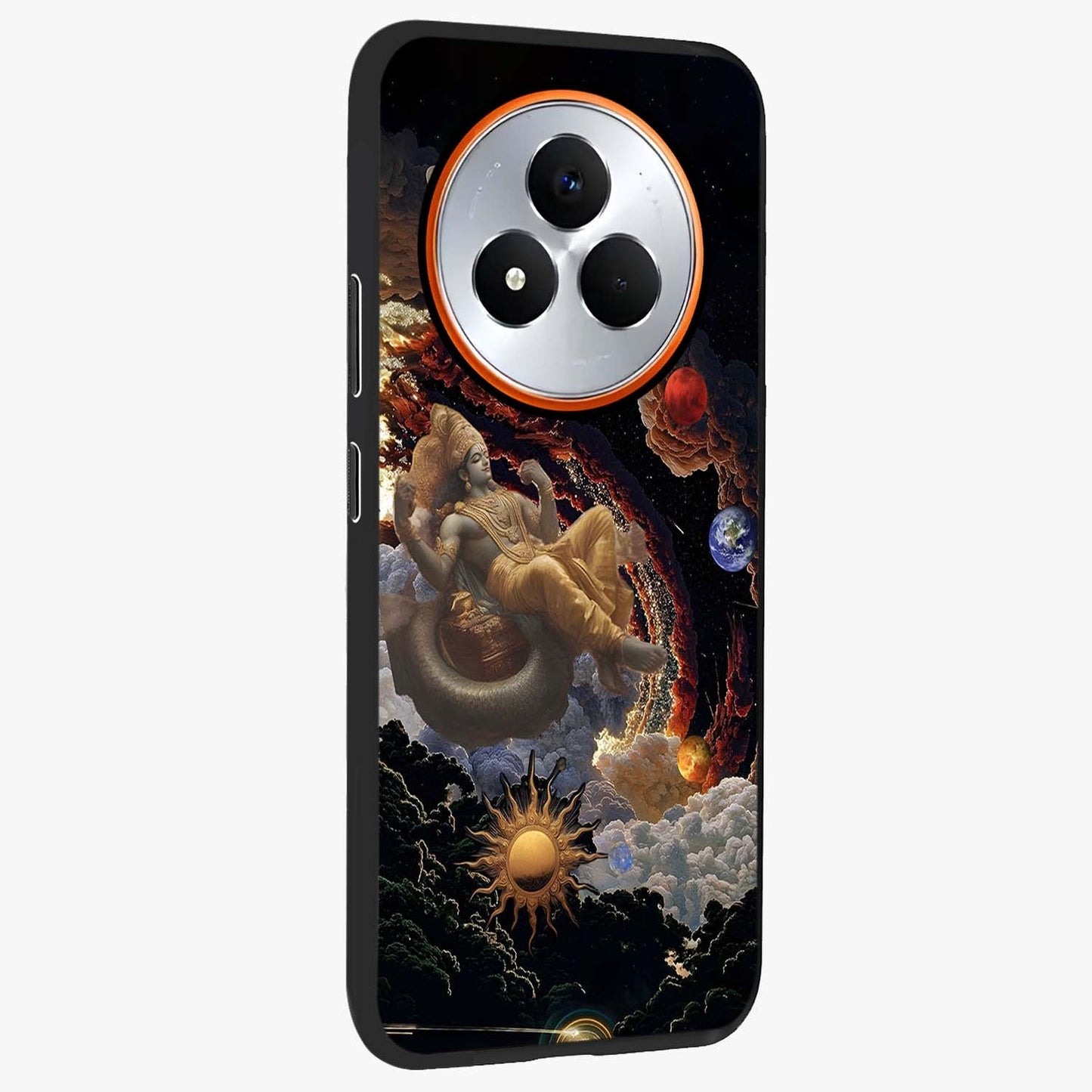 Galactic Divine God Glass Case upright view showcasing mystical divine artwork with dramatic cosmic theme.