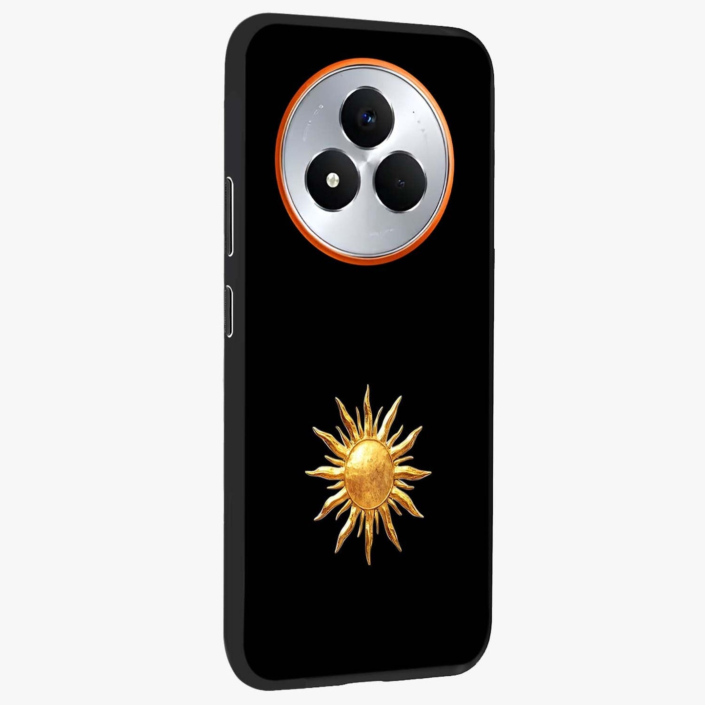 Golden Sun Minimalism Glass Case upright view showcasing haunting graveyard artwork with dramatic dark theme.
