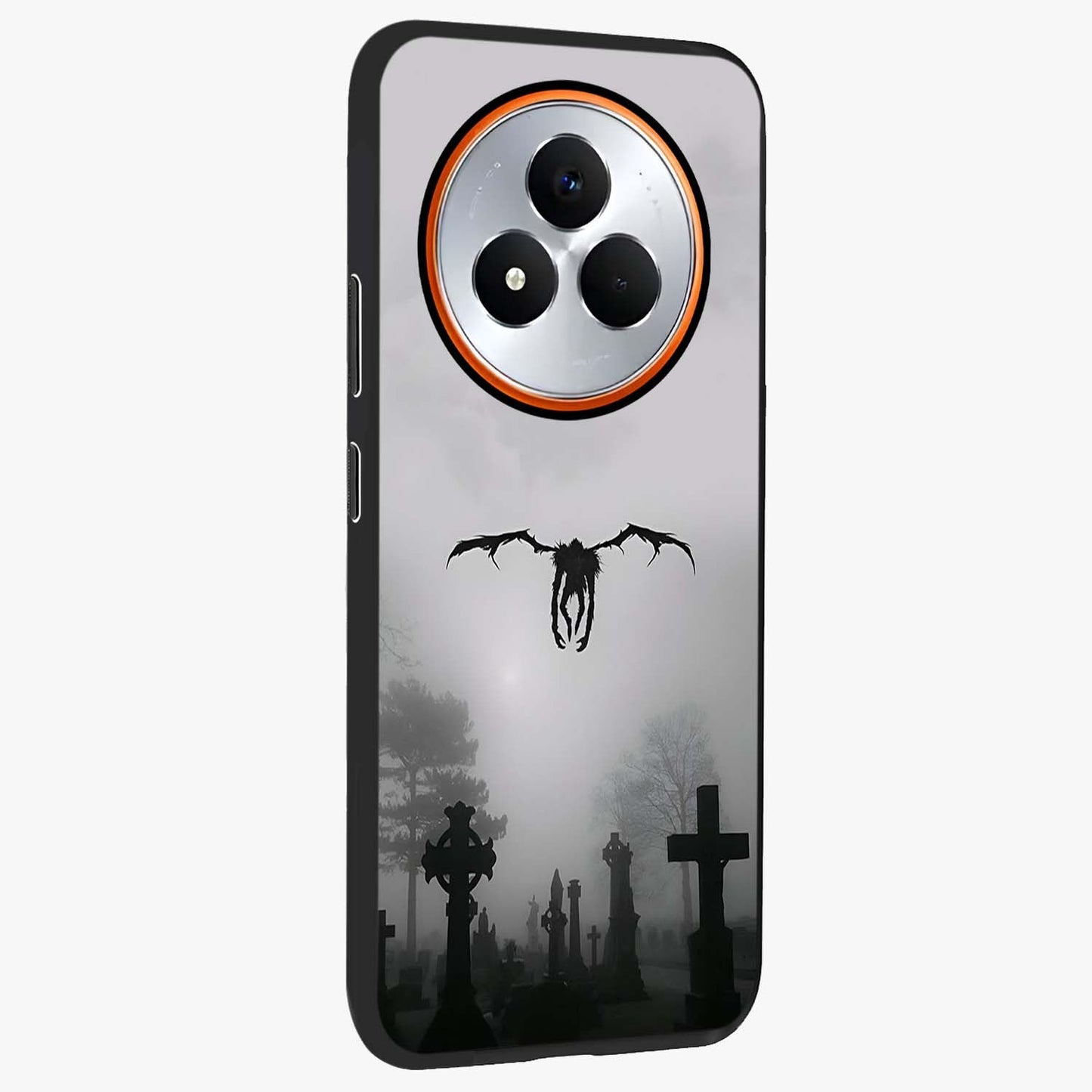 Graveyard Shadow Descent Glass Case upright view showcasing haunting graveyard artwork with dramatic dark theme.