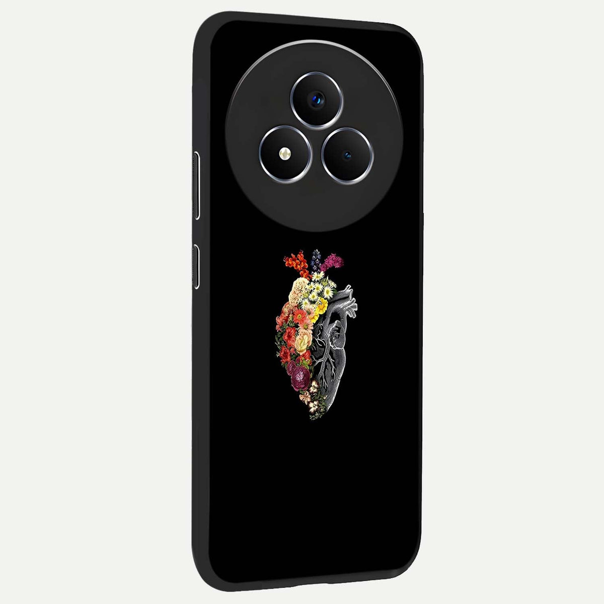 Heart With Flowers Glass Case upright view showcasing decorative heart and floral artwork with sweet romantic theme.