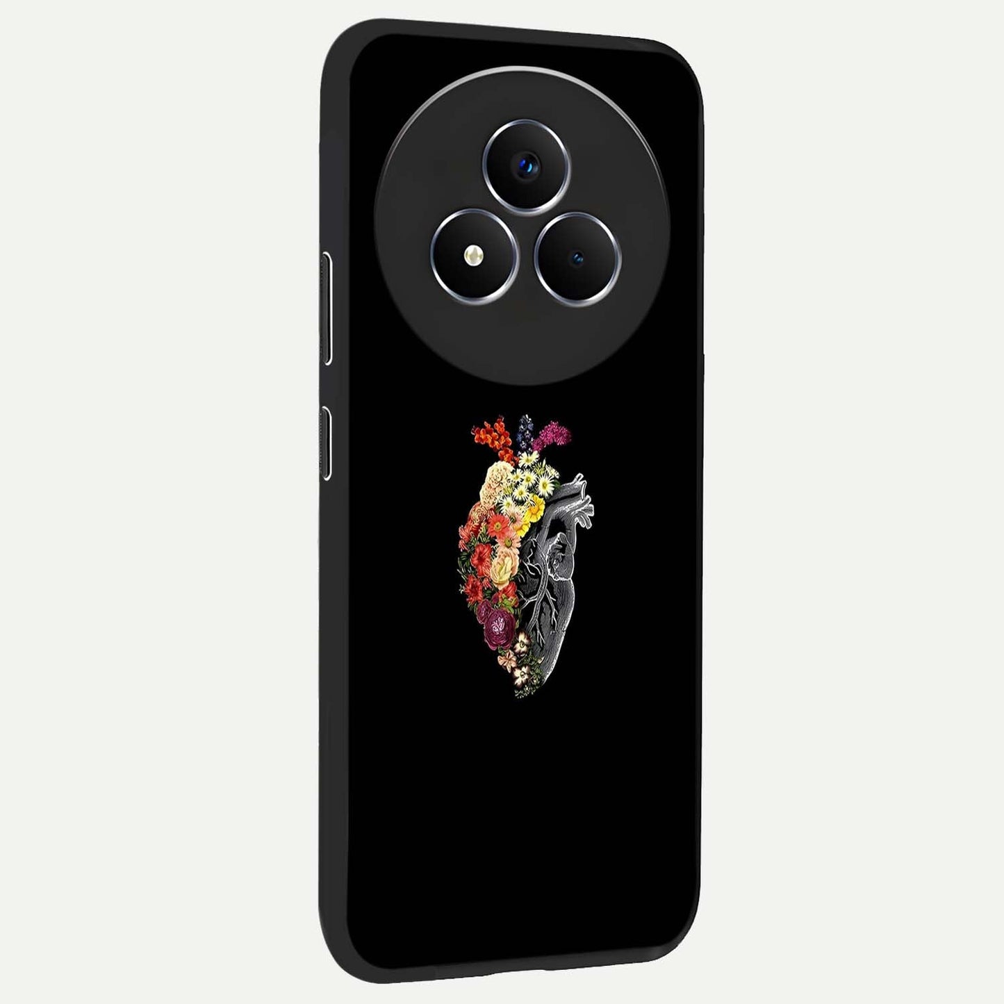Heart With Flowers Glass Case upright view showcasing decorative heart and floral artwork with sweet romantic theme.