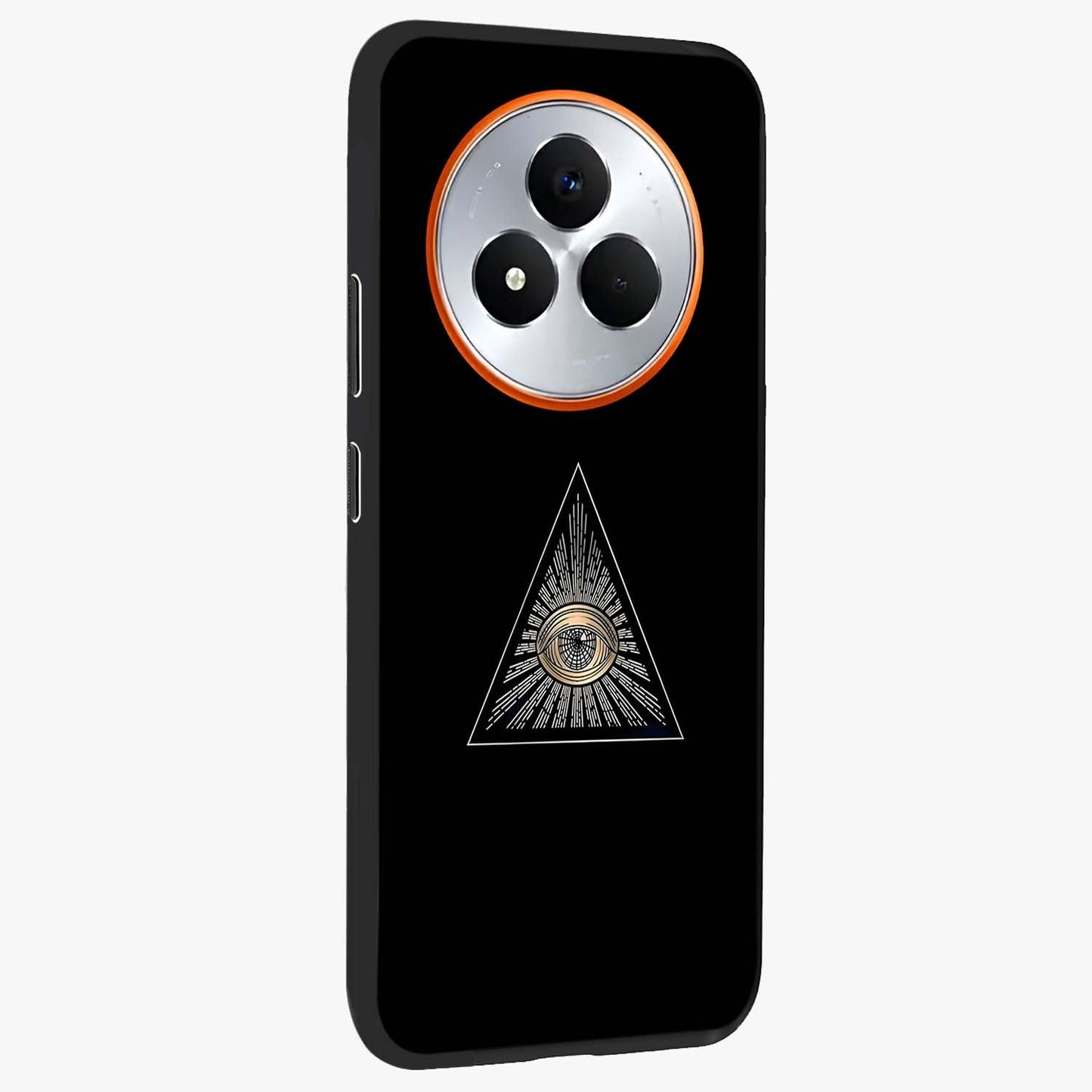 Illuminati Evil Glass Case upright view showcasing striking illuminati artwork with mysterious symbolic theme.