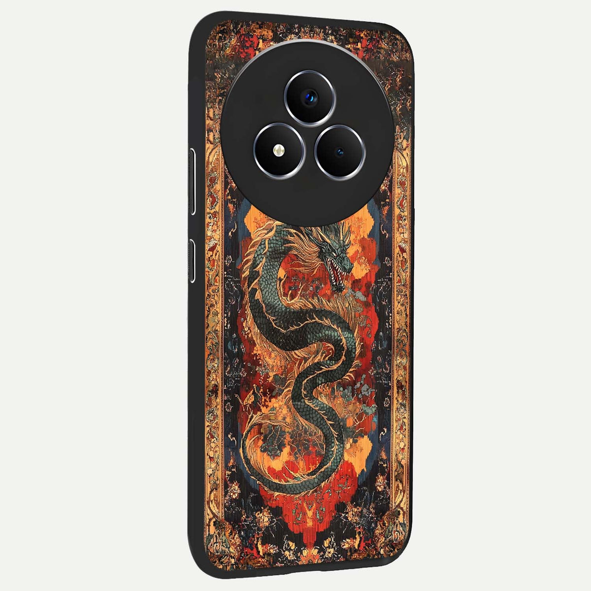 Inferno Dragon Soul Glass Case upright view showcasing intense dragon artwork with fantasy fire theme.
