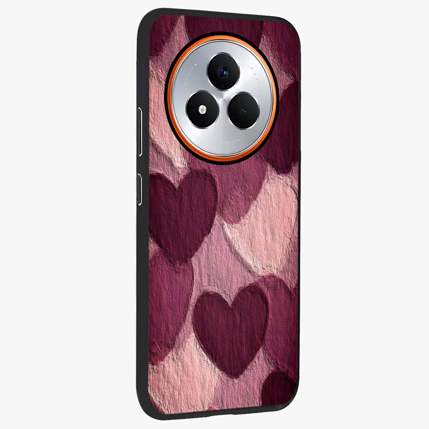 Layered Paper Hearts Glass Case upright view showcasing decorative layered heart artwork with sweet love theme.