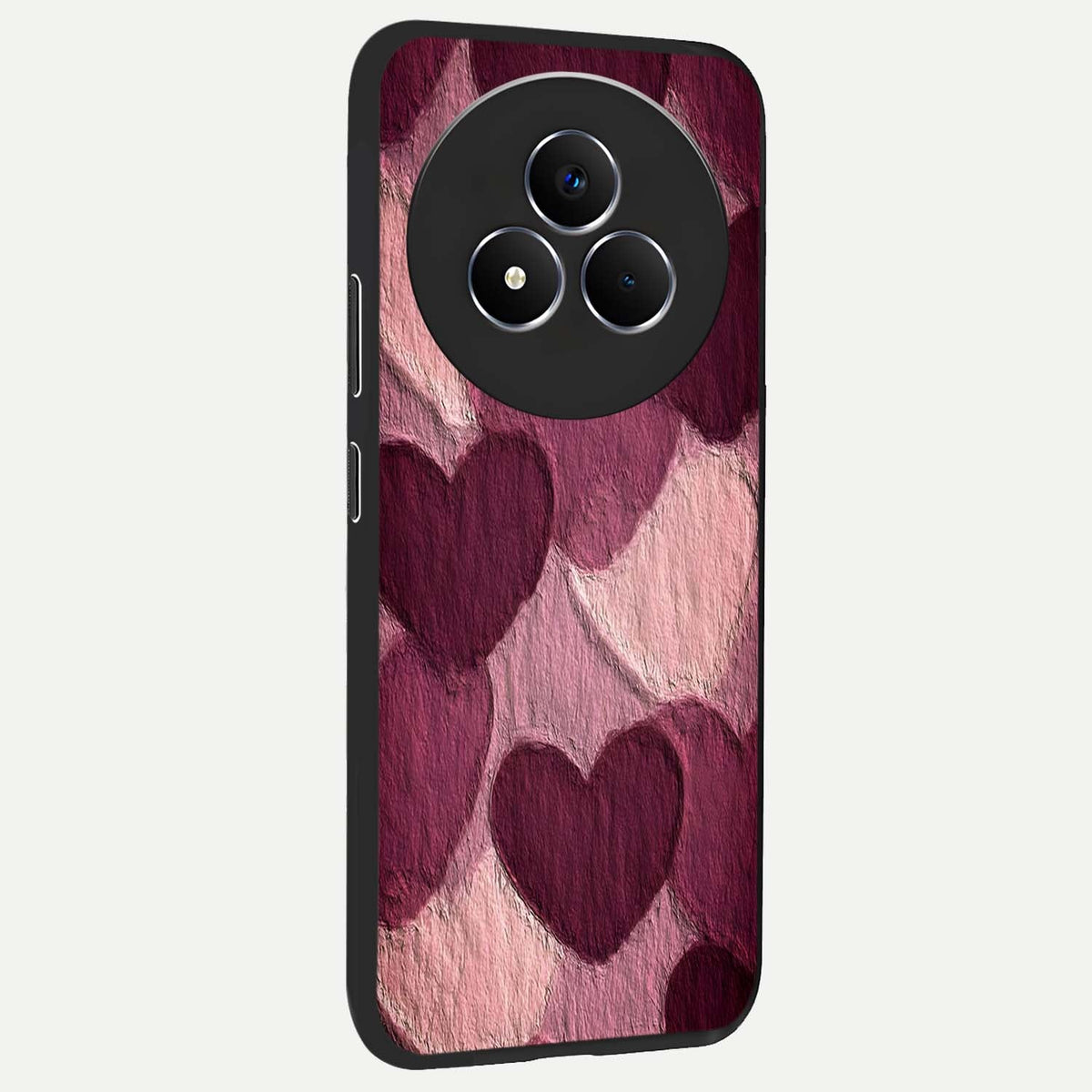 Layered Paper Hearts Glass Case upright view showcasing decorative layered heart artwork with sweet love theme.