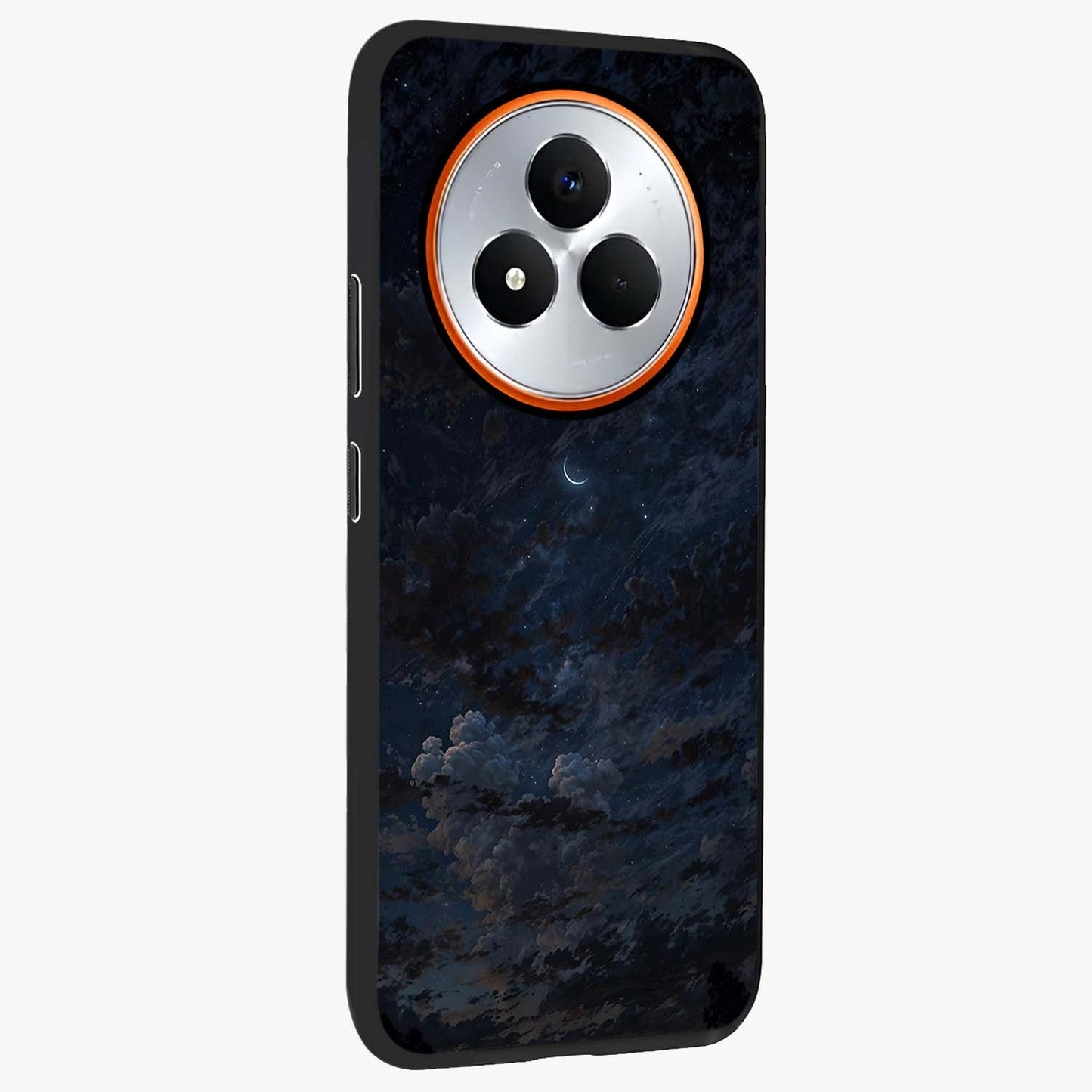 Lunar Veil Silence Glass Case upright view showcasing calm moon themed artwork with serene night atmosphere.