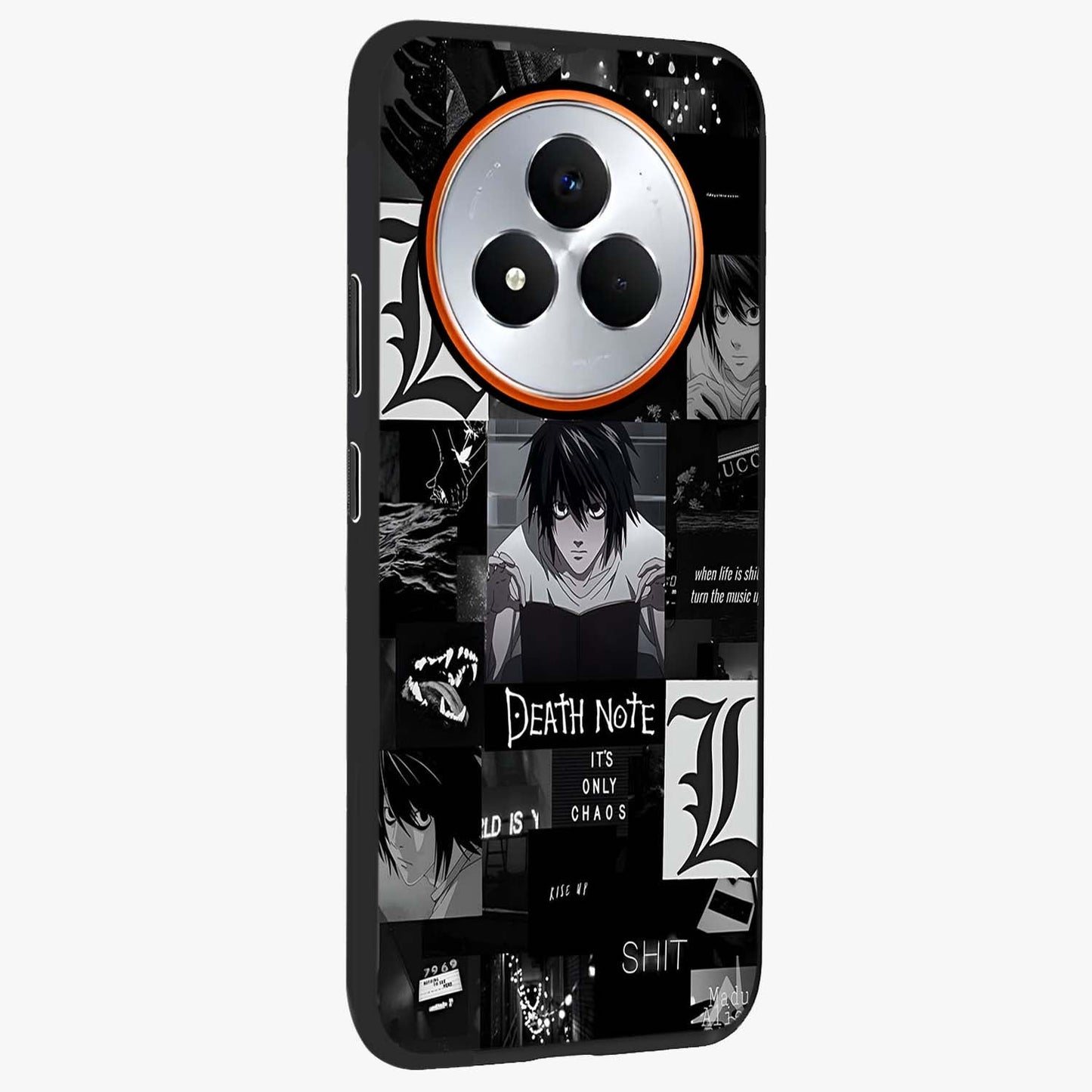 Midnight Chaos Mind Glass Case upright view showcasing expressive abstract artwork with bold dark theme.