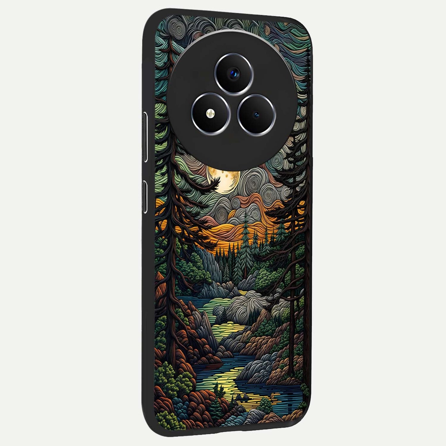 Moonlight Forest Dream Glass Case upright view showcasing magical forest artwork with calm night theme.