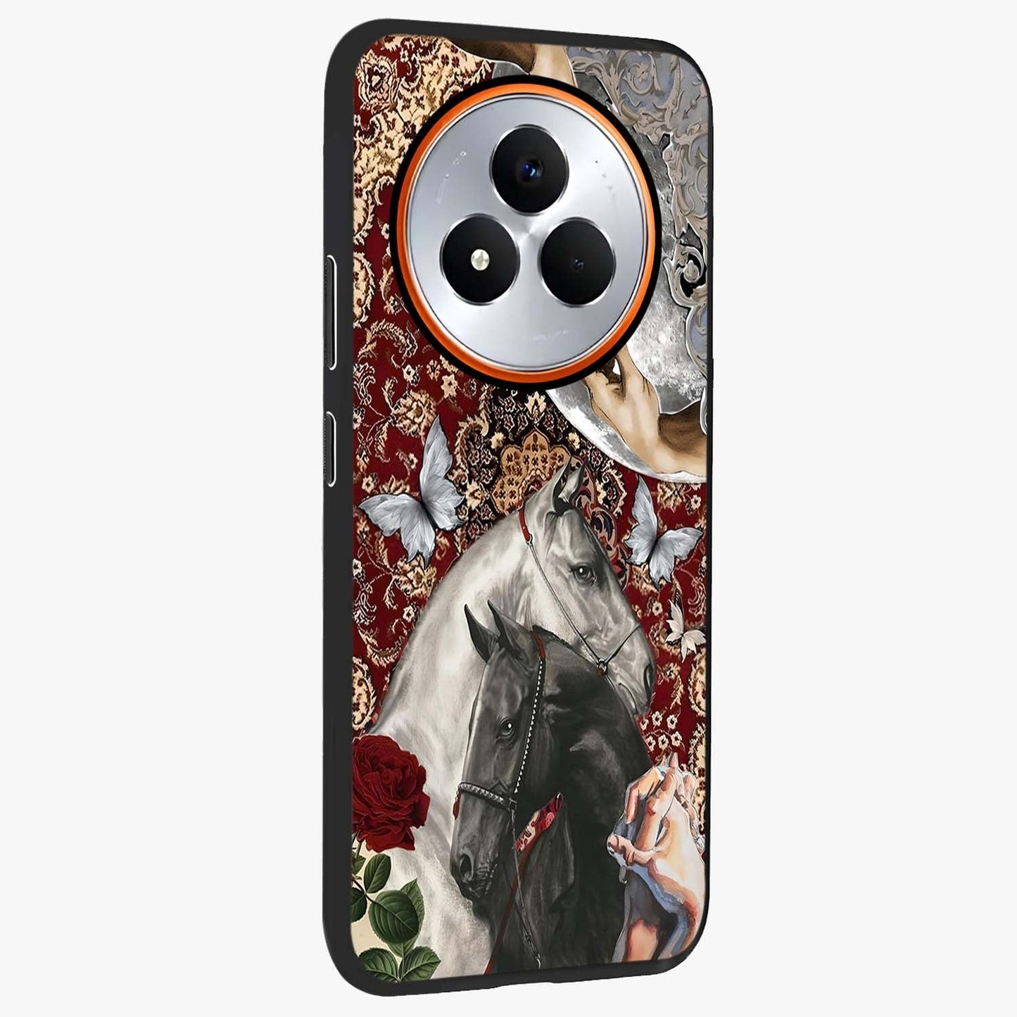 Moonlit Royal Stallion Glass Case upright view showcasing dramatic horse artwork with glowing moon themed design.