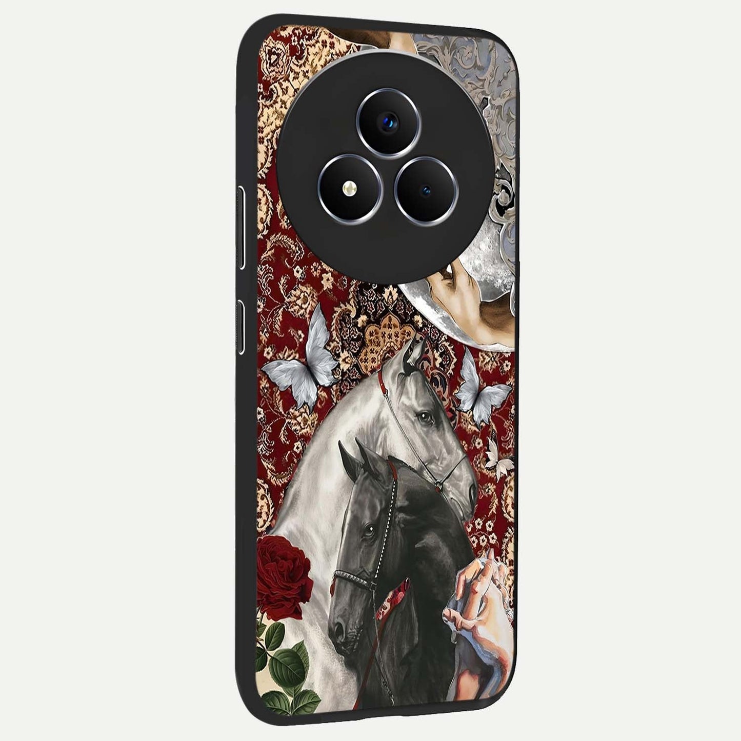 Moonlit Royal Stallion Glass Case upright view showcasing dramatic horse artwork with glowing moon themed design.