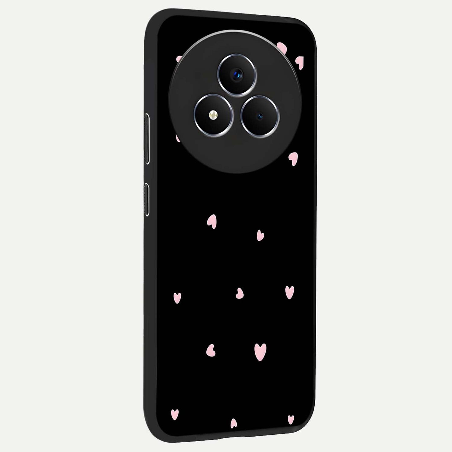 Pink Love Drops Glass Case upright view showcasing charming heart drop artwork with romantic playful theme.