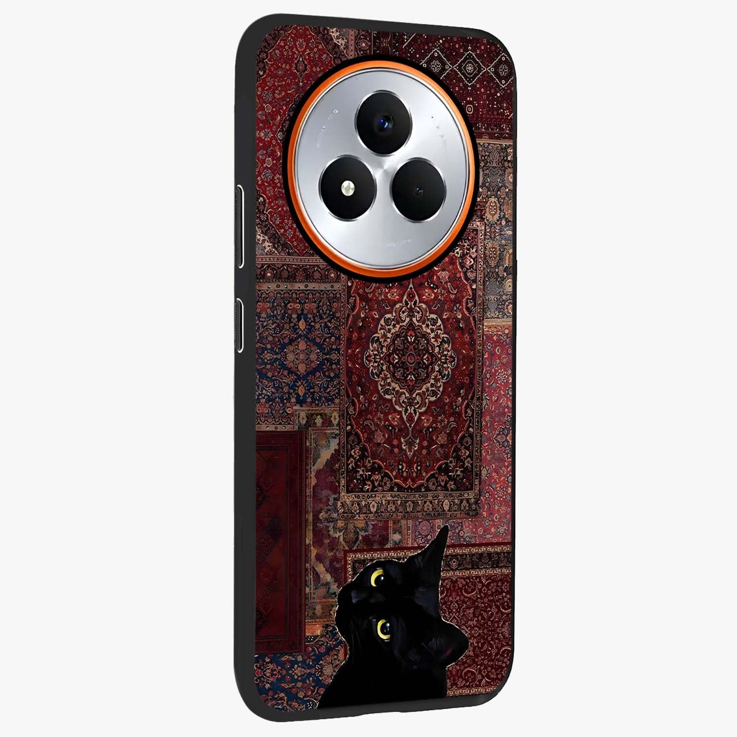 Regal Magic Cat Apple Glass Case upright view showcasing charming cat artwork with playful magical theme.