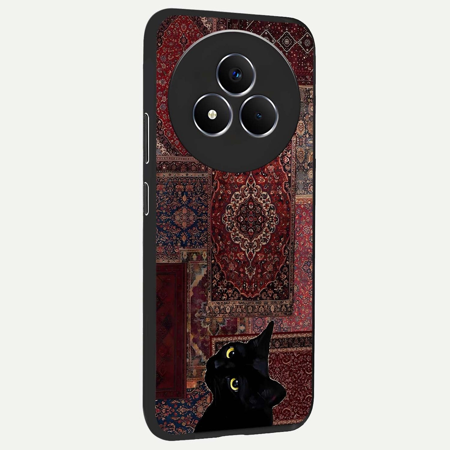 Regal Magic Cat Apple Glass Case upright view showcasing charming cat artwork with playful magical theme.